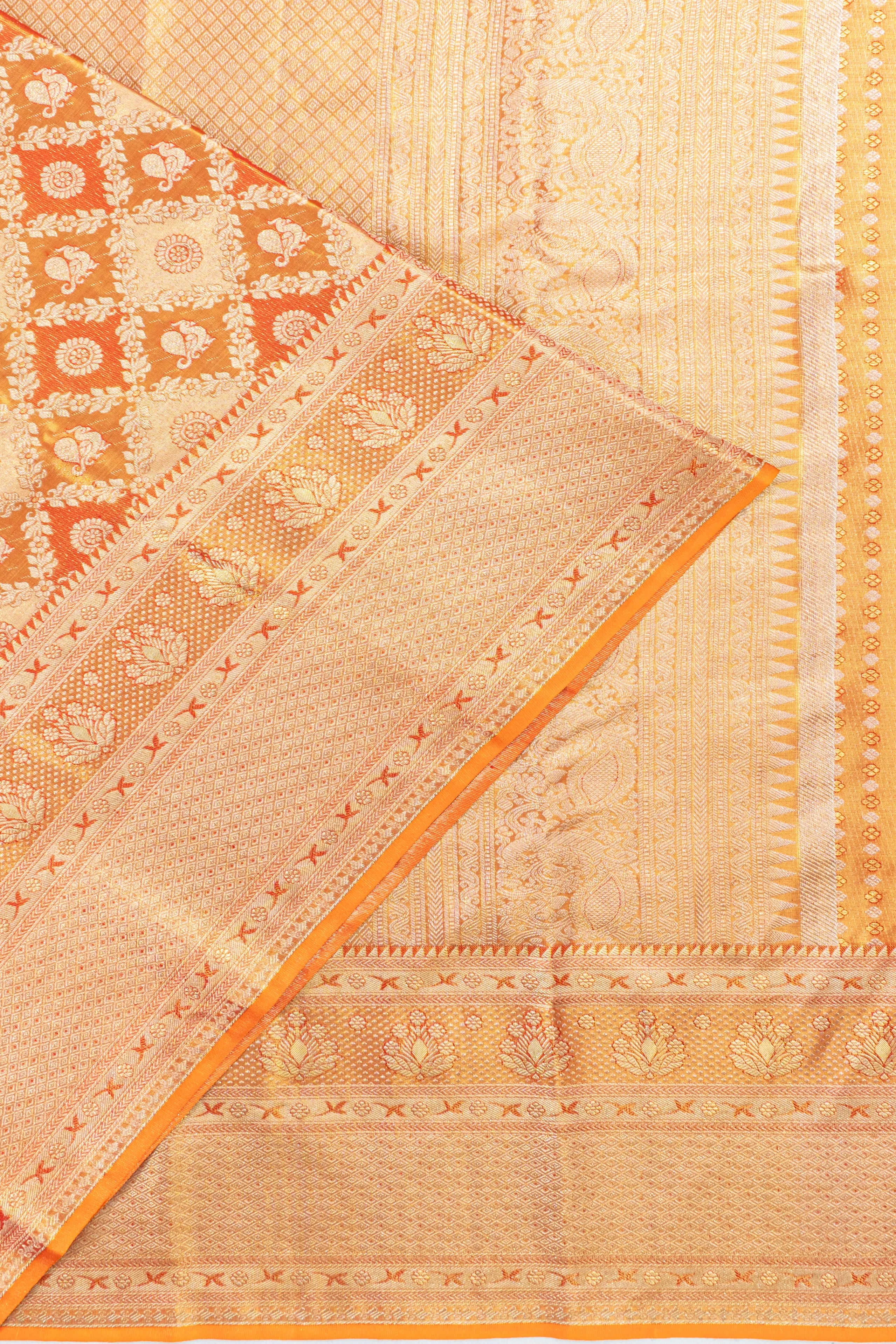 Taranga Kanchi Silk Tissue Brocade Gold And Orange Saree