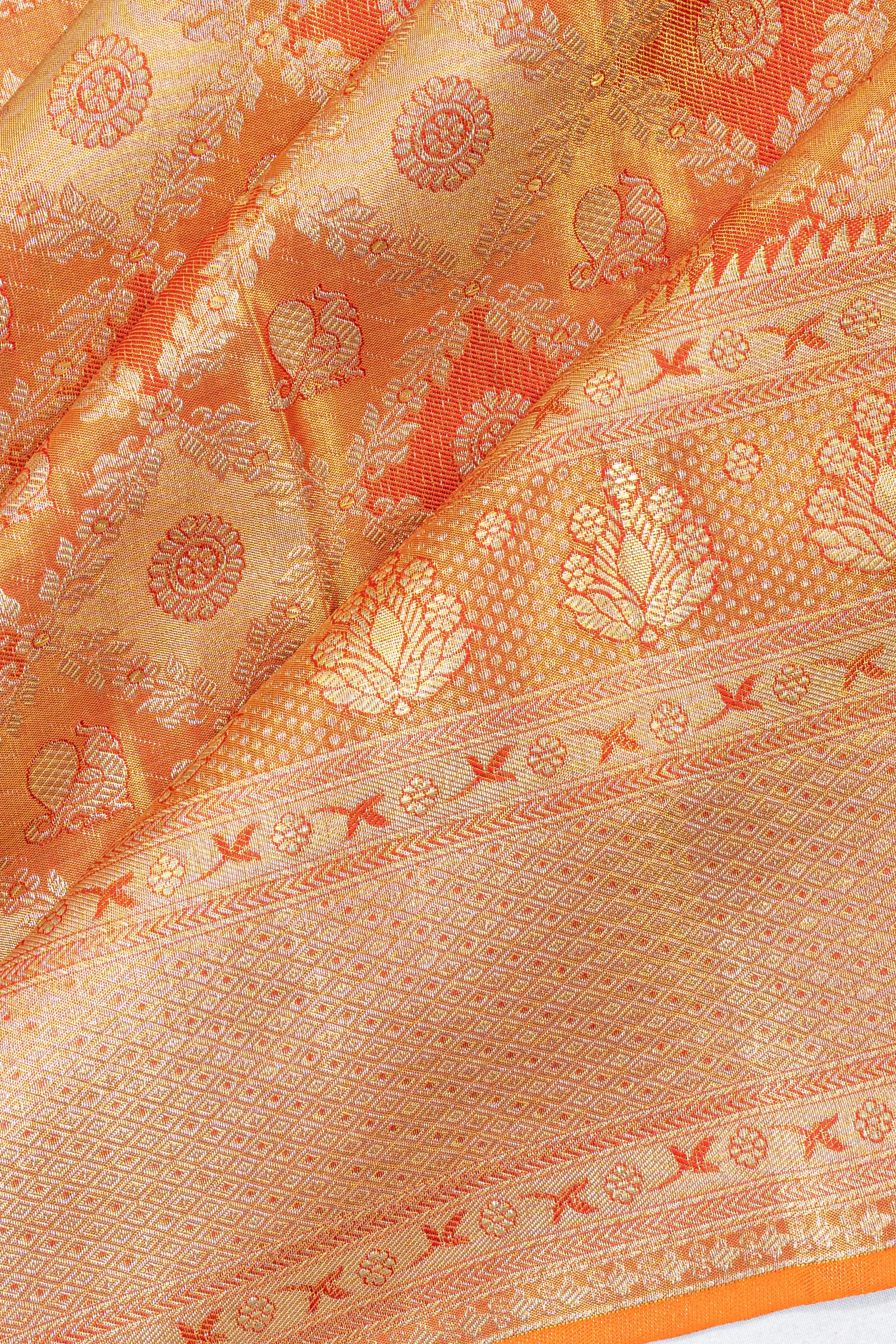 Taranga Kanchi Silk Tissue Brocade Gold And Orange Saree