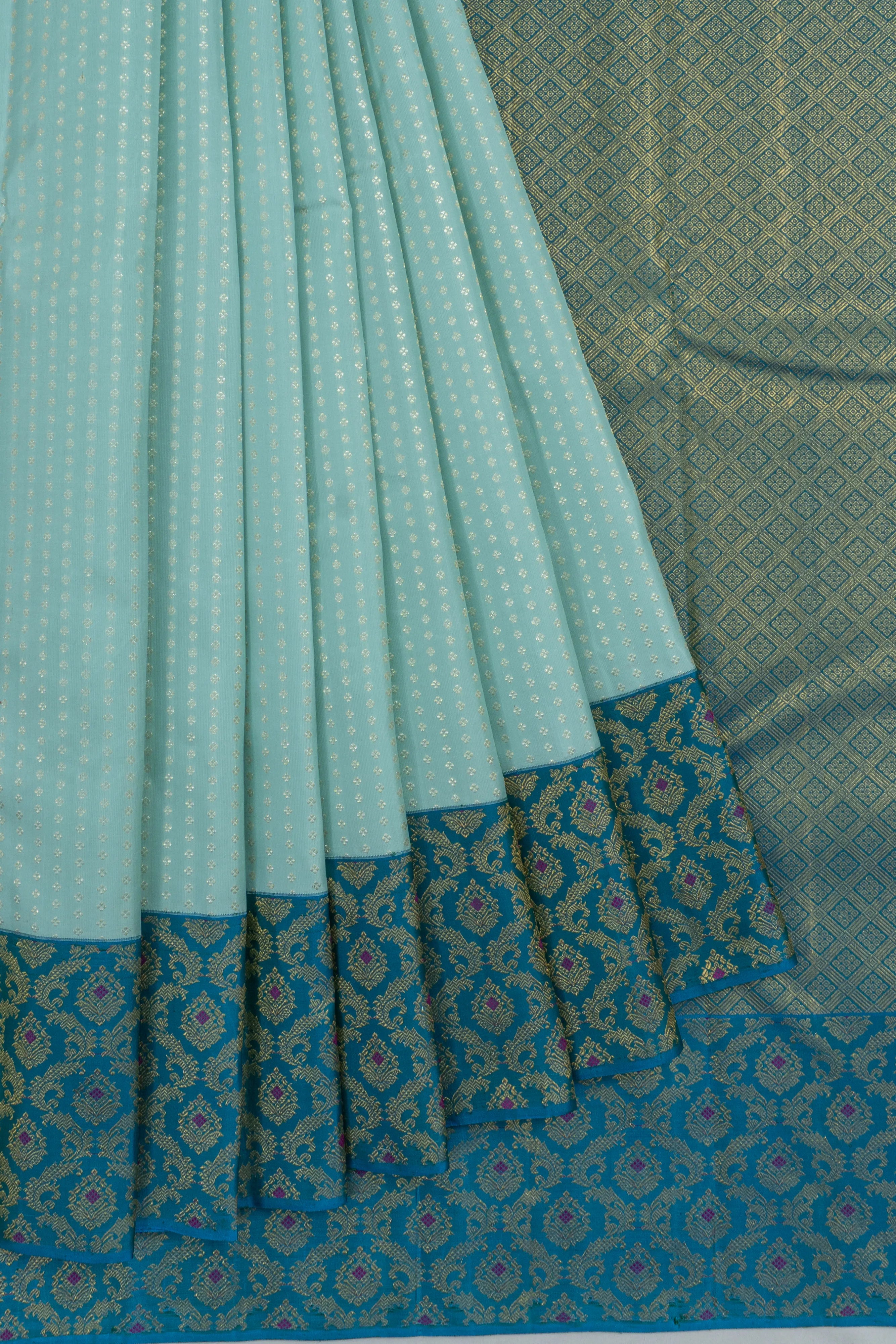 Kanchipuram Silk Brocade Pastel Blue Saree