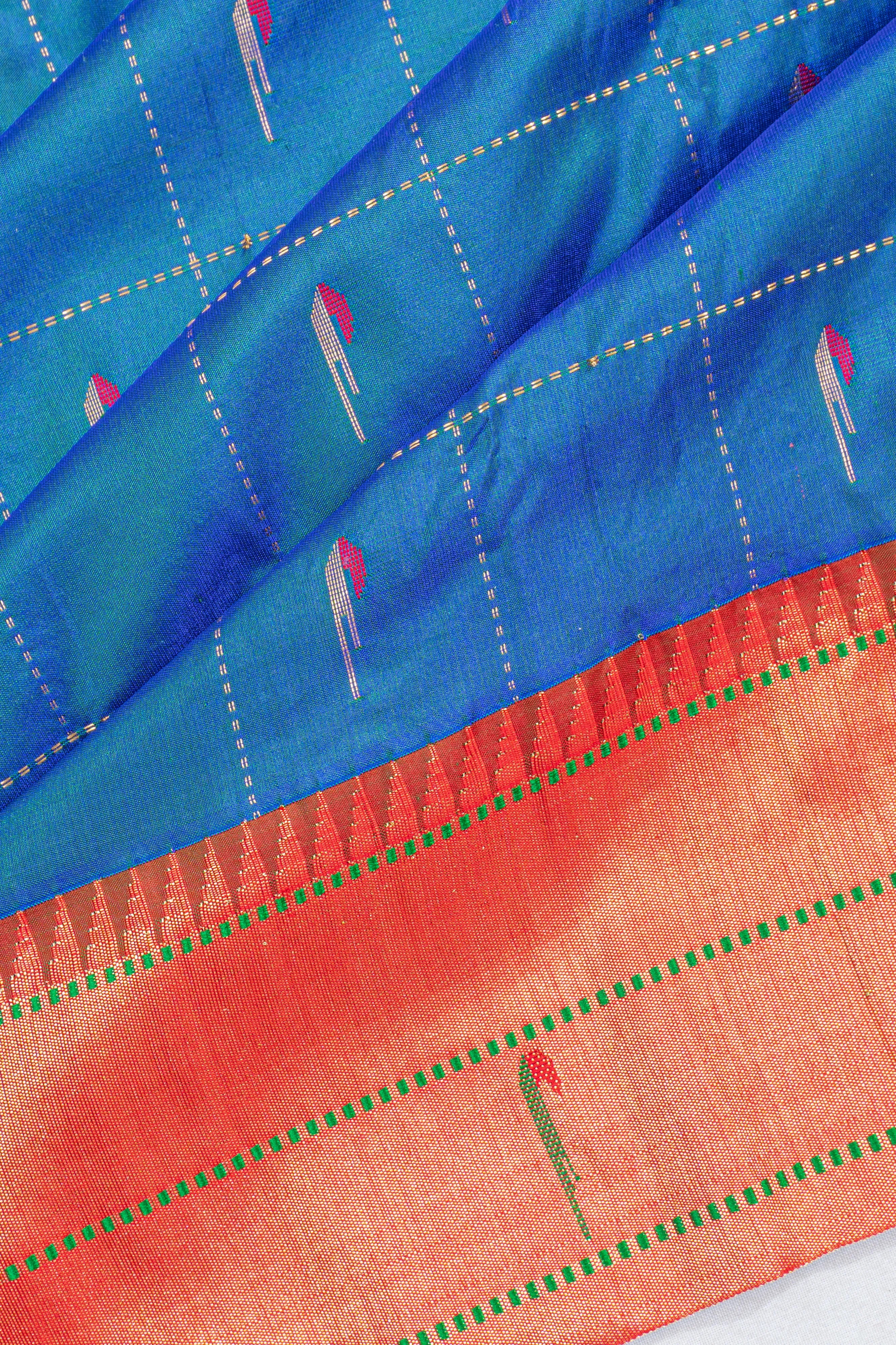 Muniya Silk Checks And Butta Blue Saree
