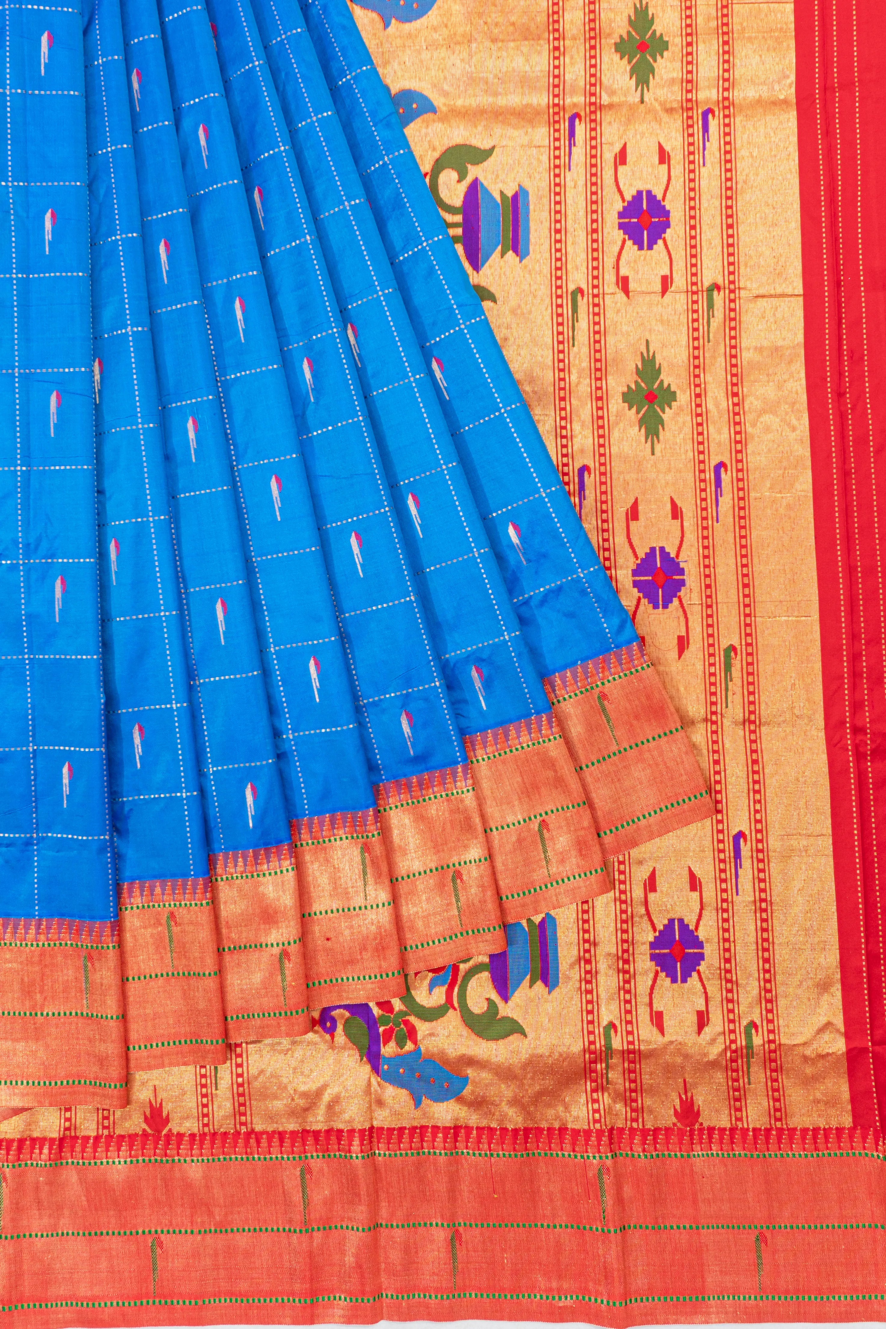 Muniya Silk Checks And Butta MS Blue Saree