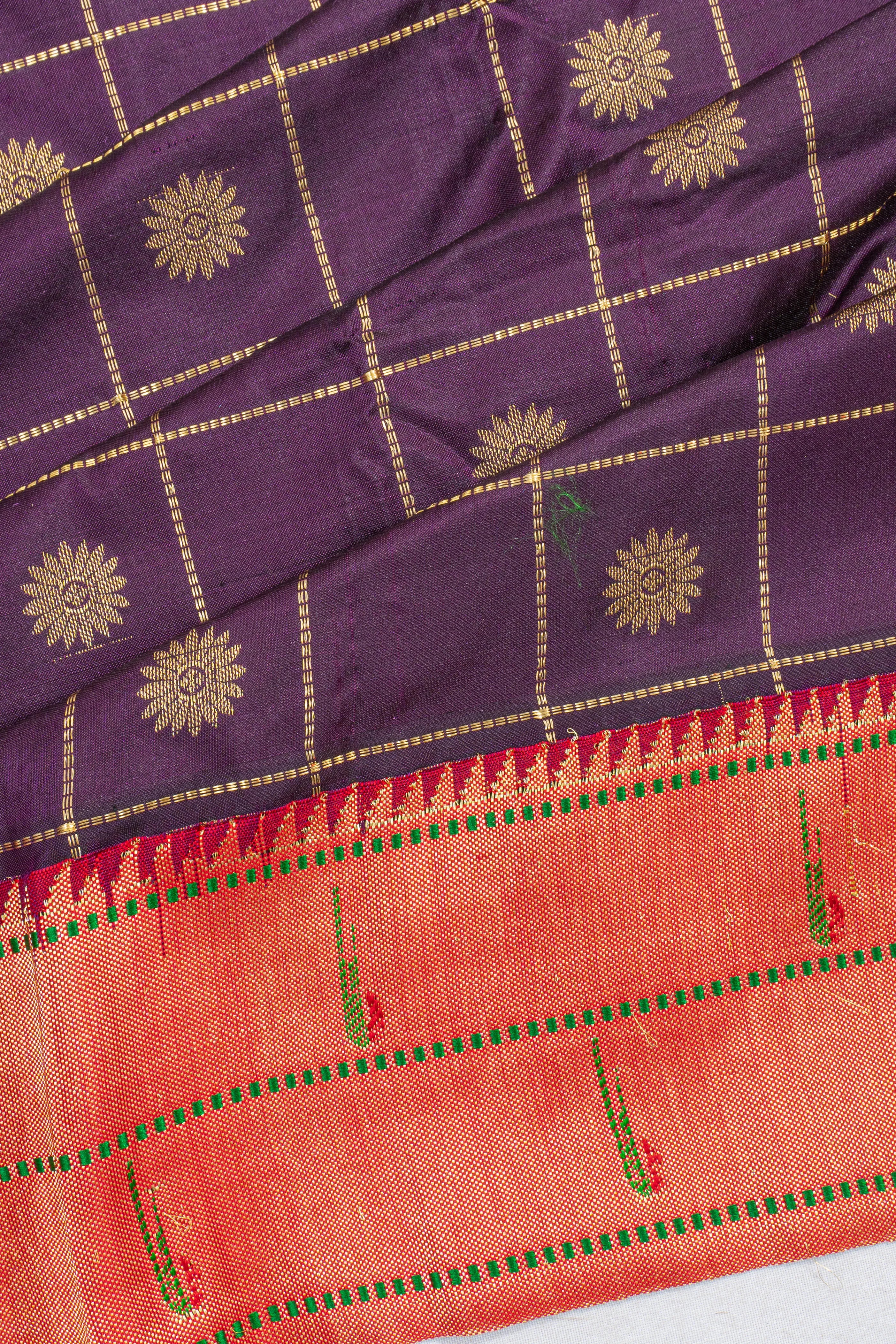 Muniya Silk Checks And Butta Purple Saree