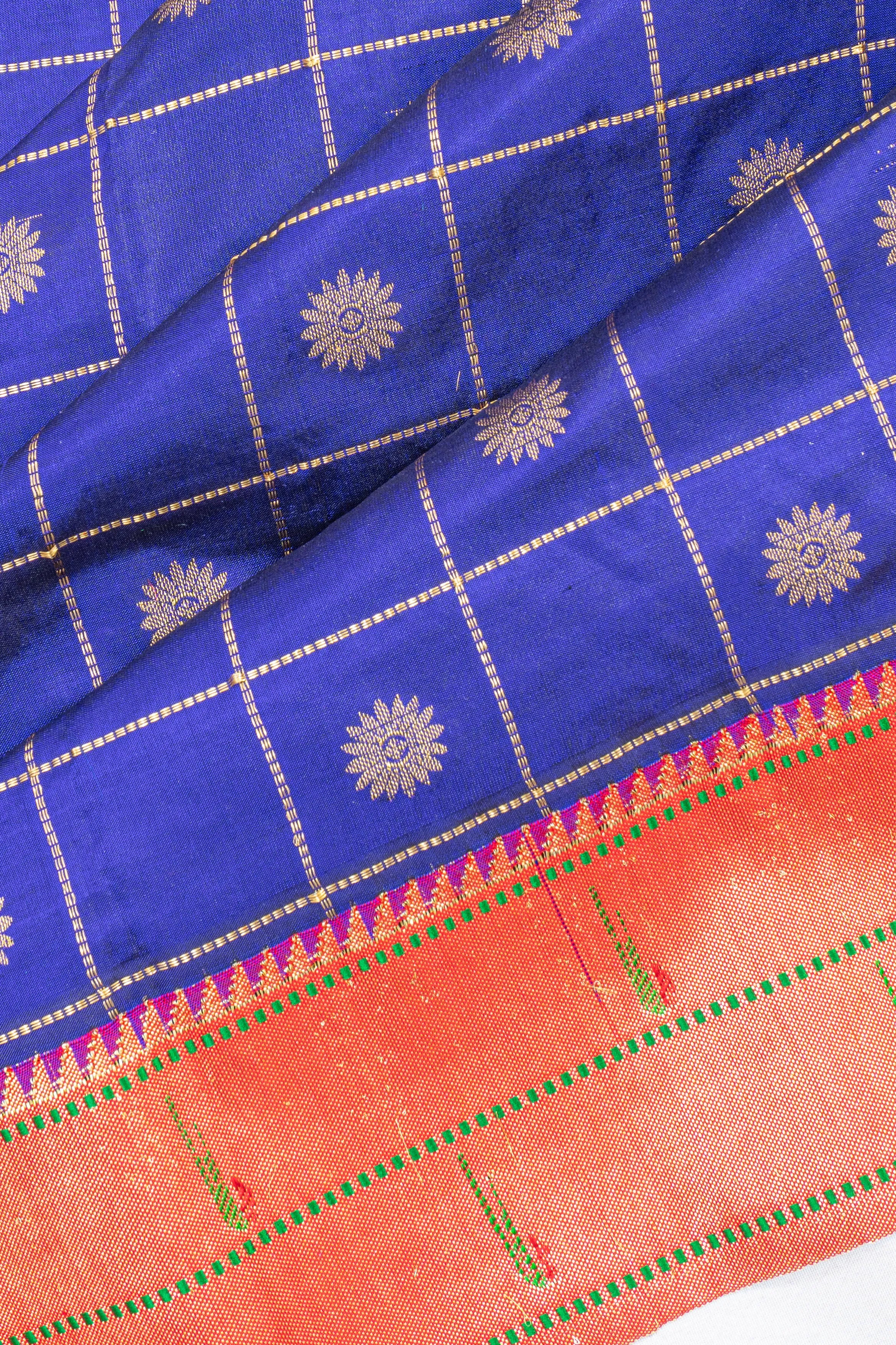Muniya Silk Checks And Butta Royal Blue Saree