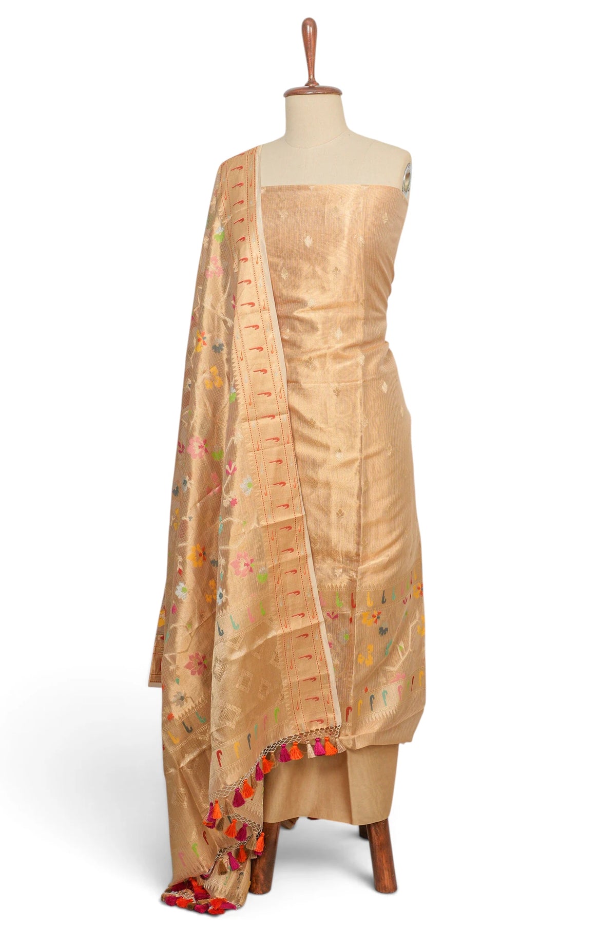 Banarasi Kora Organza Tissue Lines And Butta Gold Salwar Suit Set