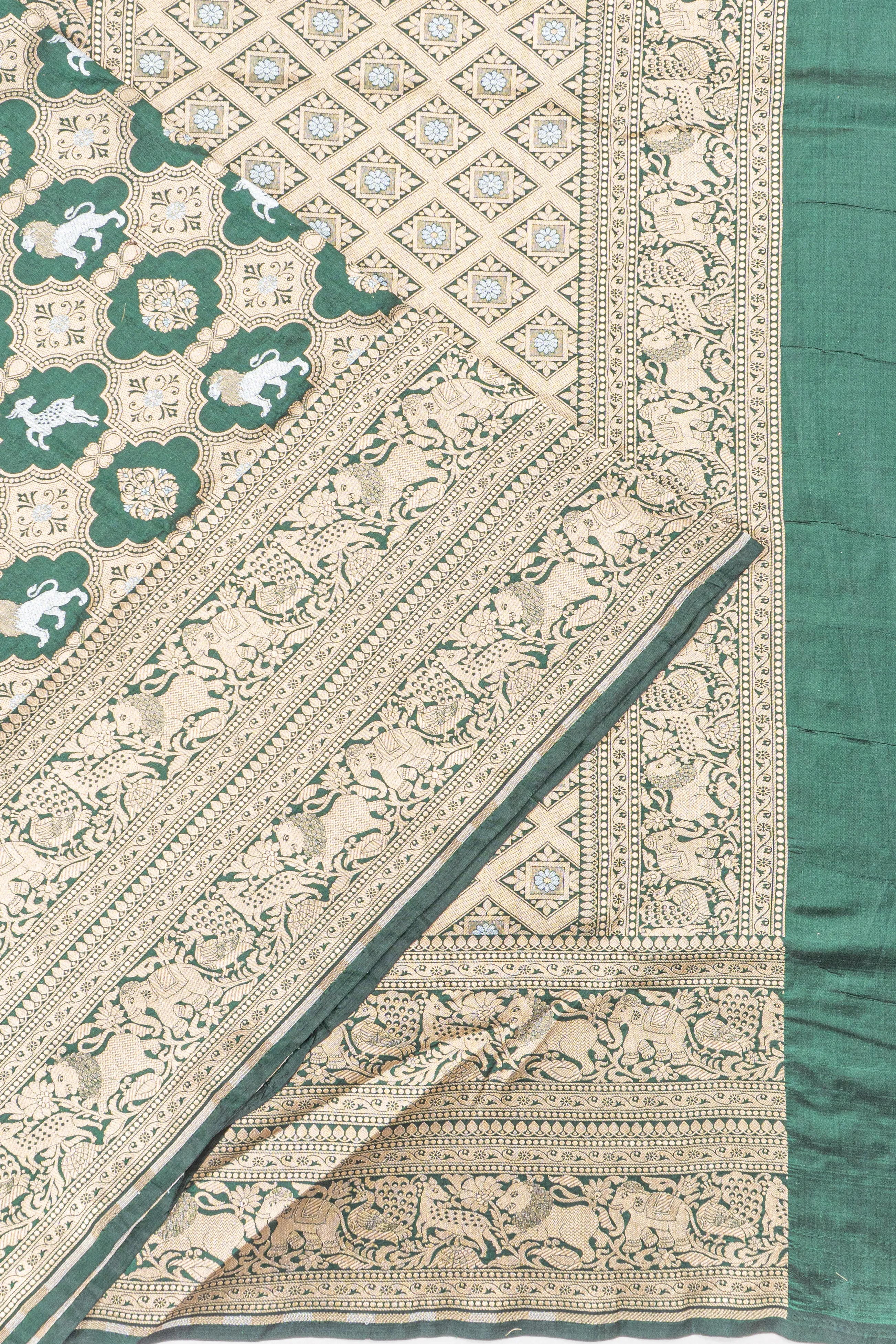 Banarasi Silk Brocade Bottle Green Saree