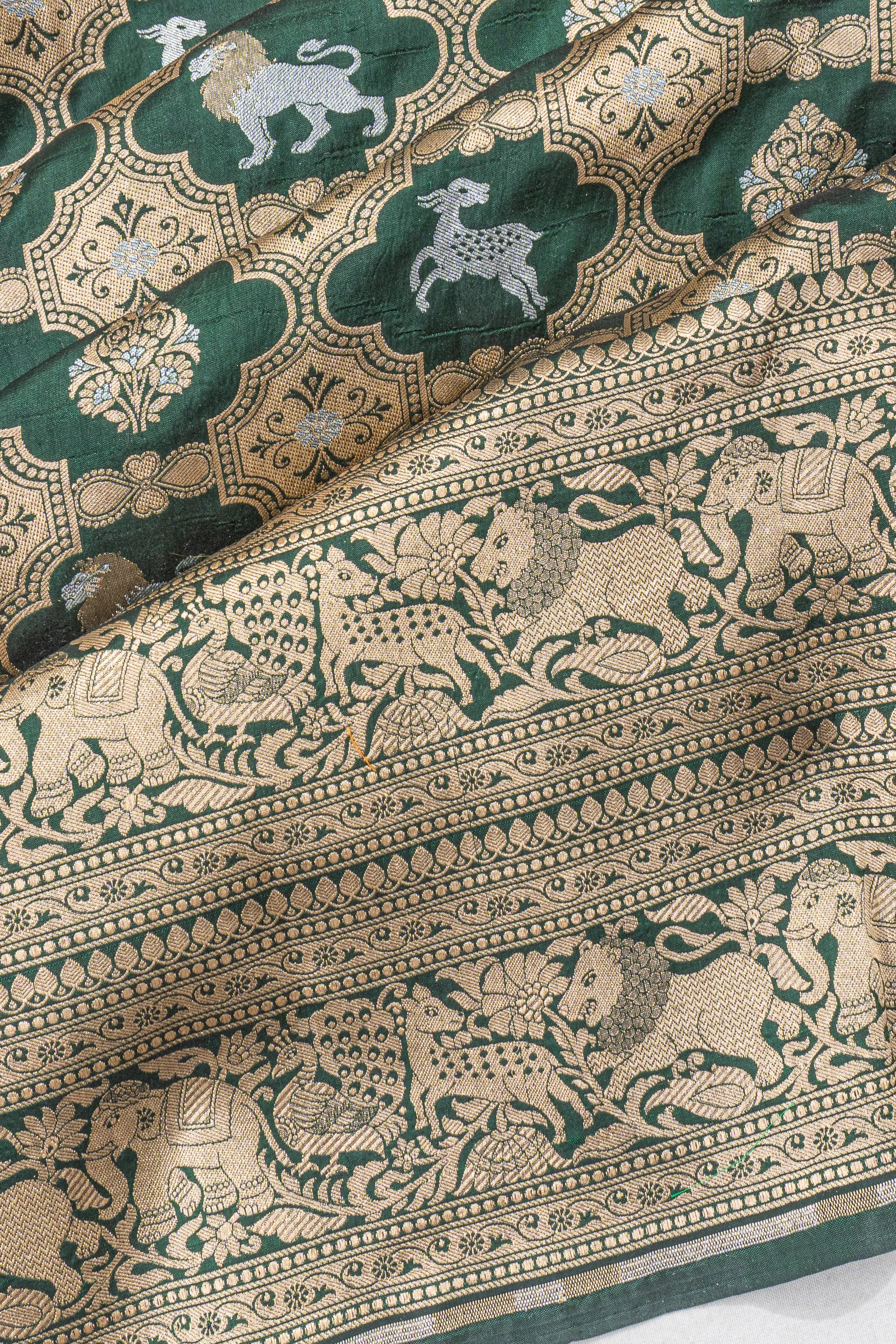 Banarasi Silk Brocade Bottle Green Saree