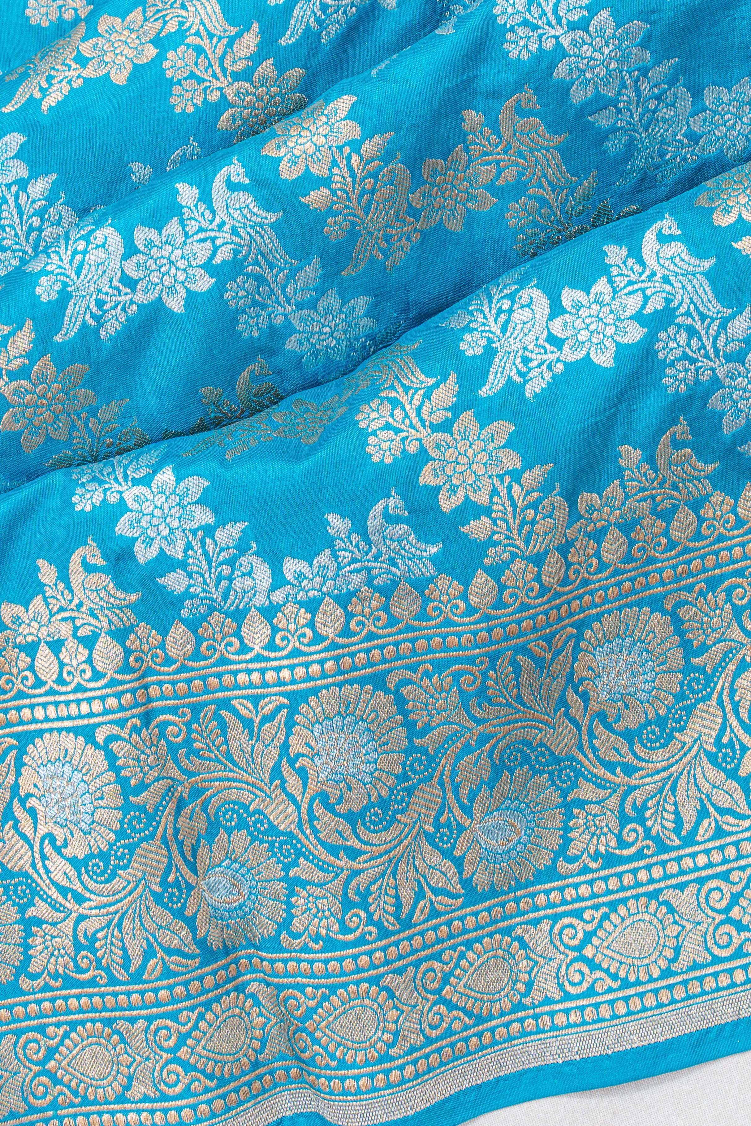 Banarasi Silk Jaal Blue Saree