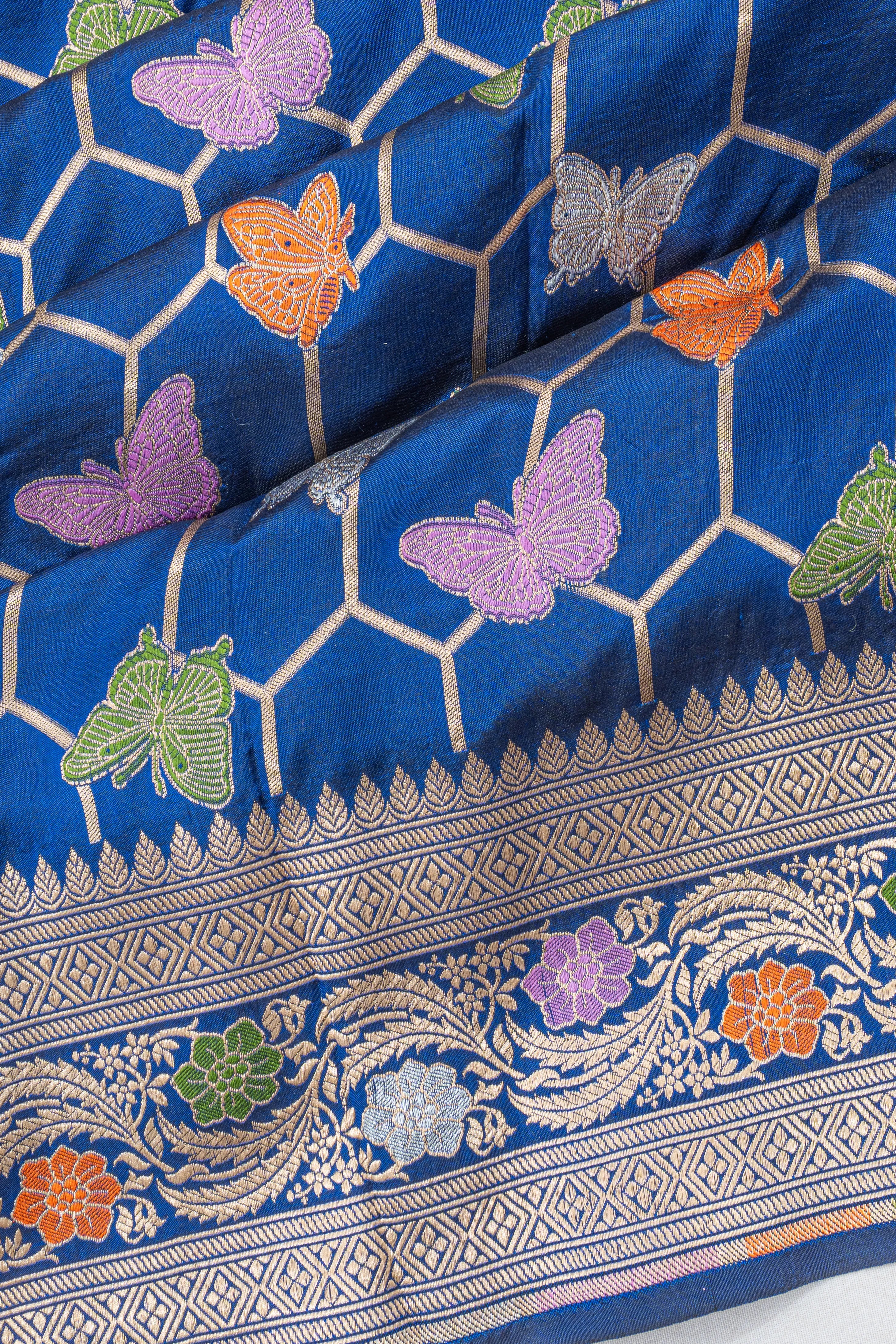 Banarasi Silk Brocade Royal Blue Saree