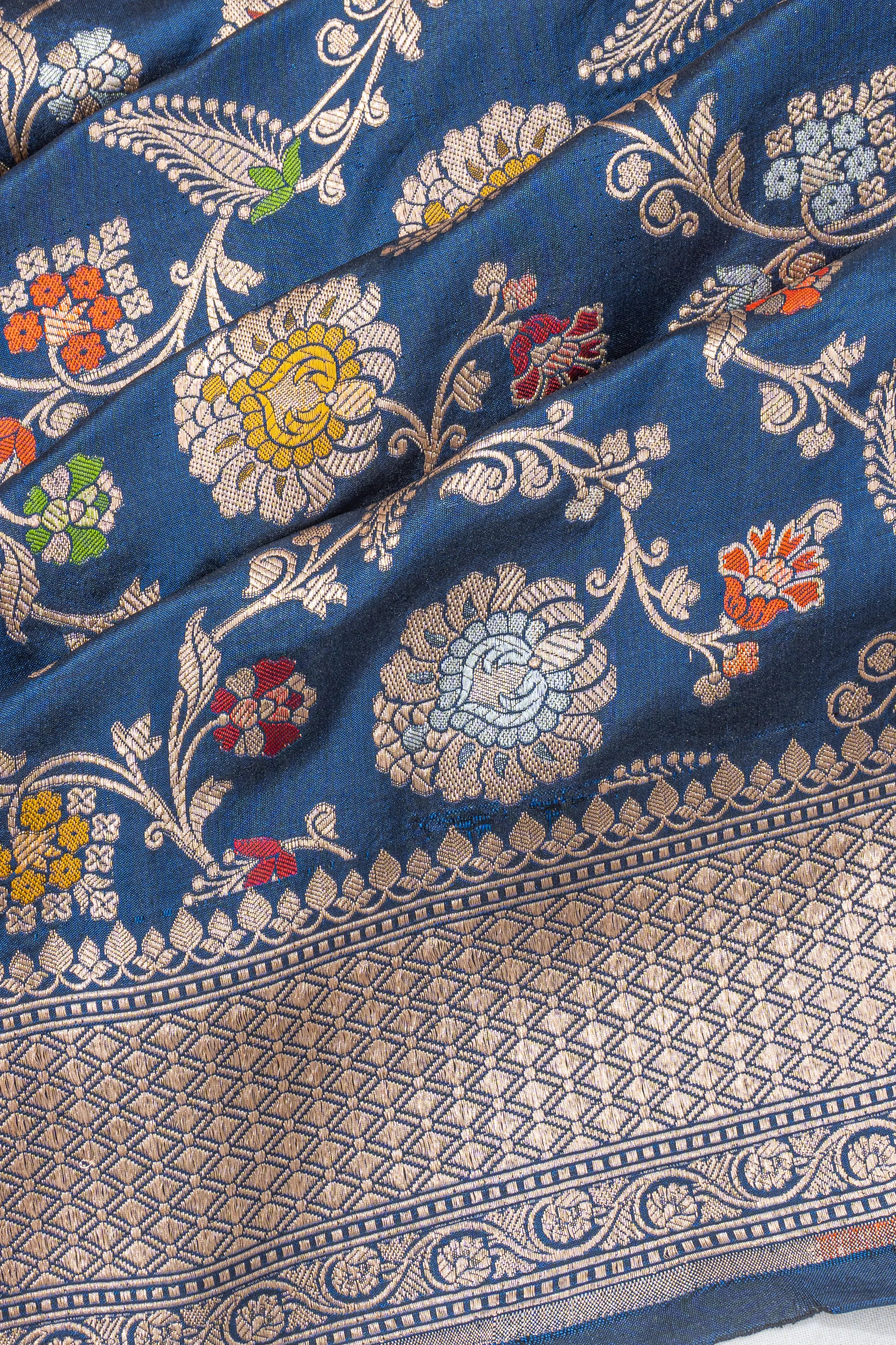 Banarasi Silk Jaal Blue Saree