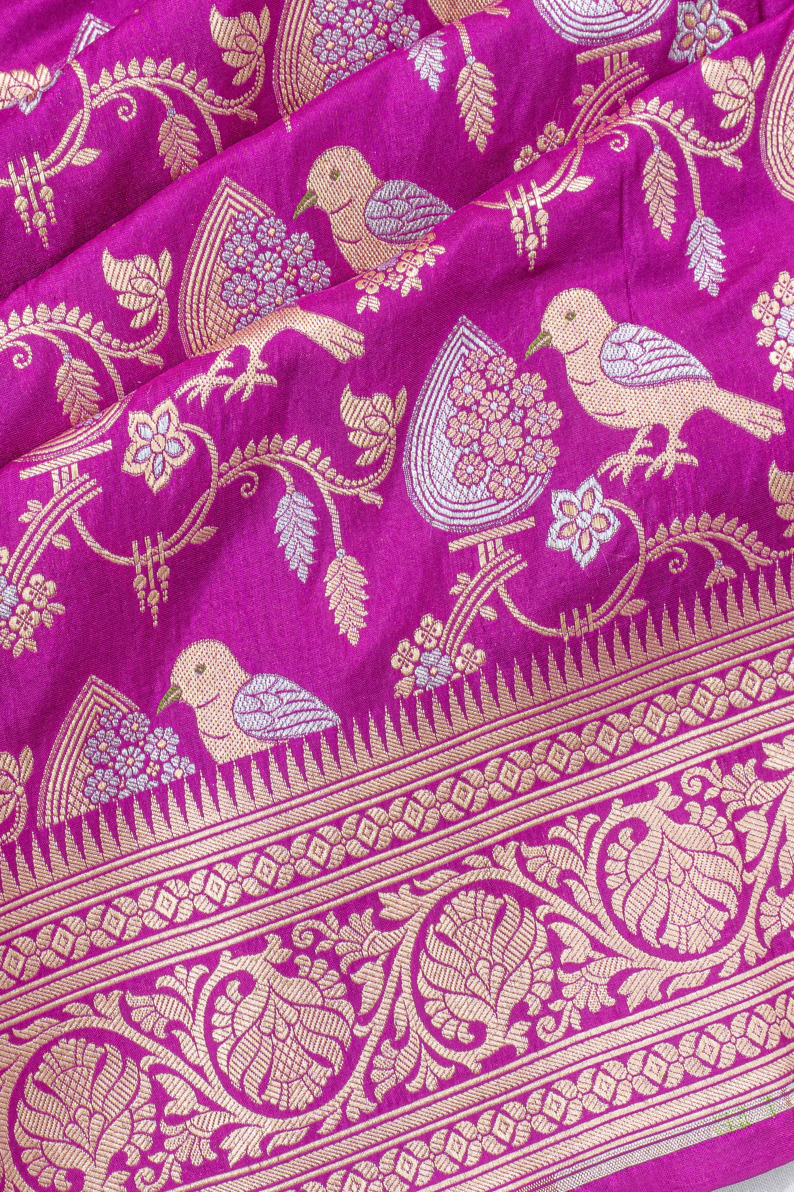 Banarasi Silk Brocade And Butta Violet Saree