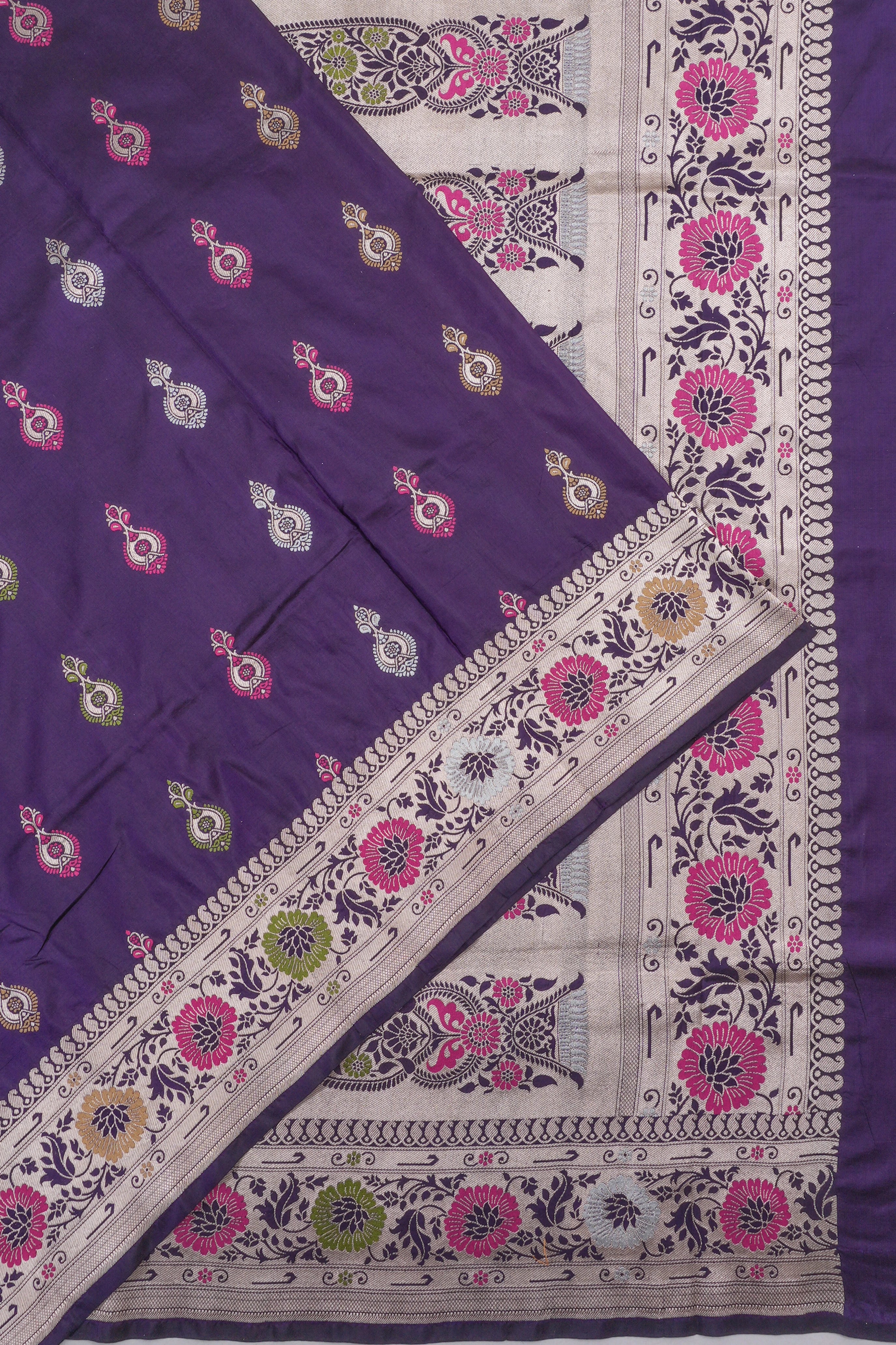 Banarasi Silk Butta Deep Purple Saree