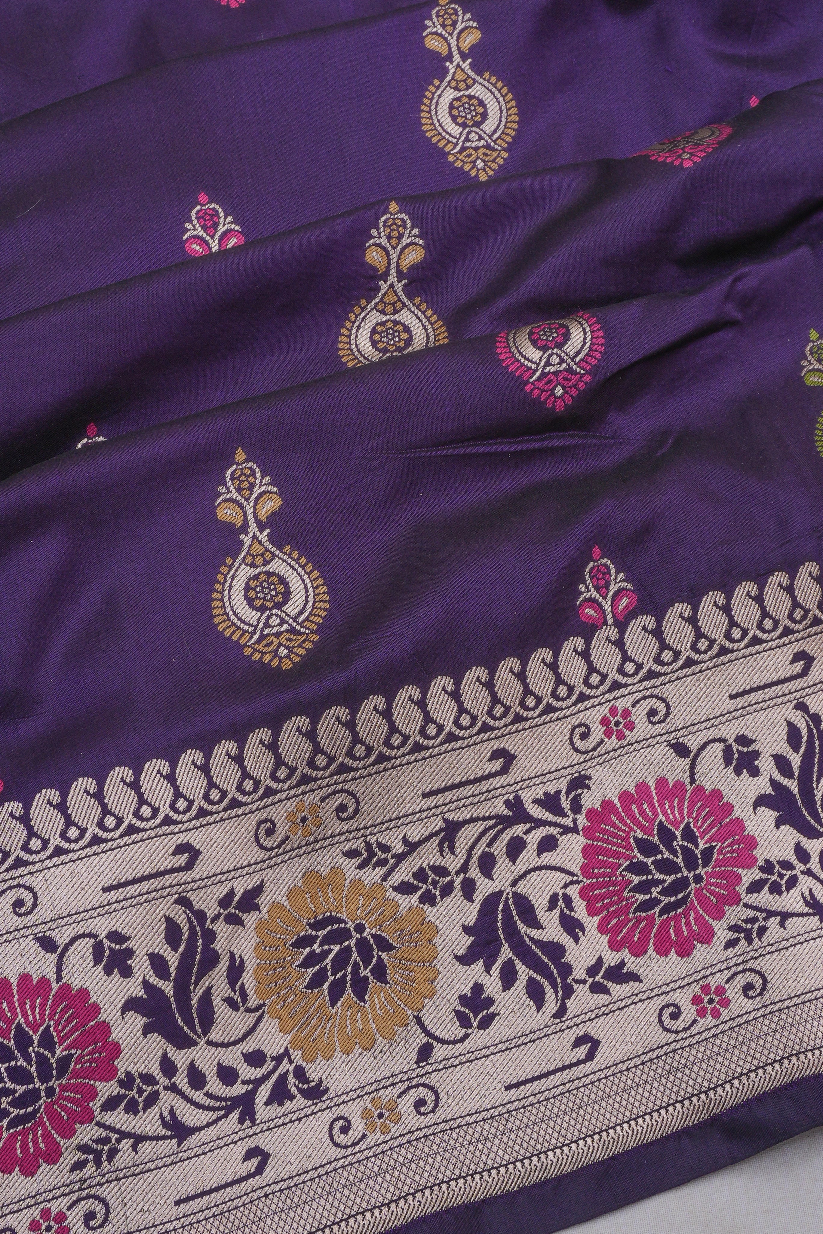 Banarasi Silk Butta Deep Purple Saree
