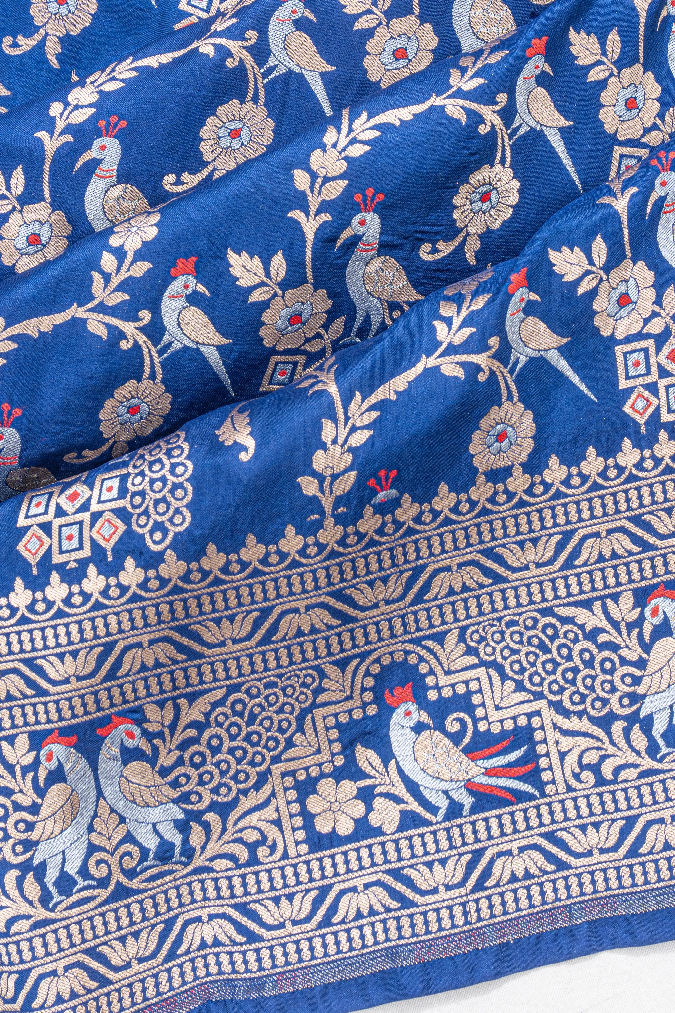 Banarasi Silk Brocade Royal Blue Saree