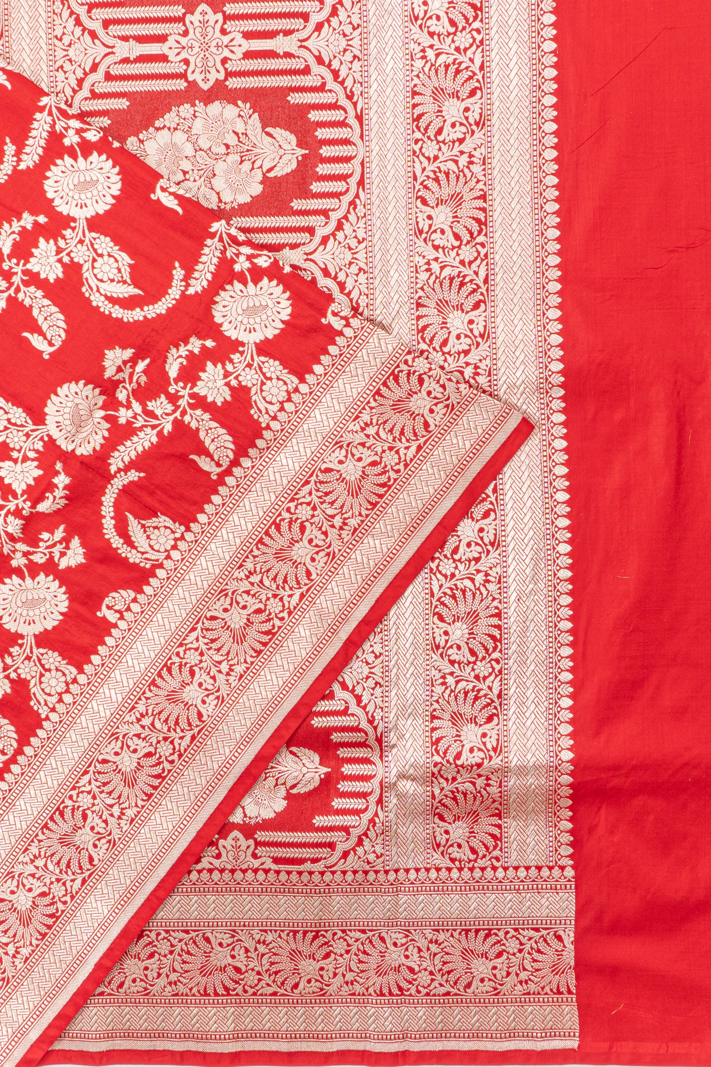 Banarasi Silk Jaal Red Saree