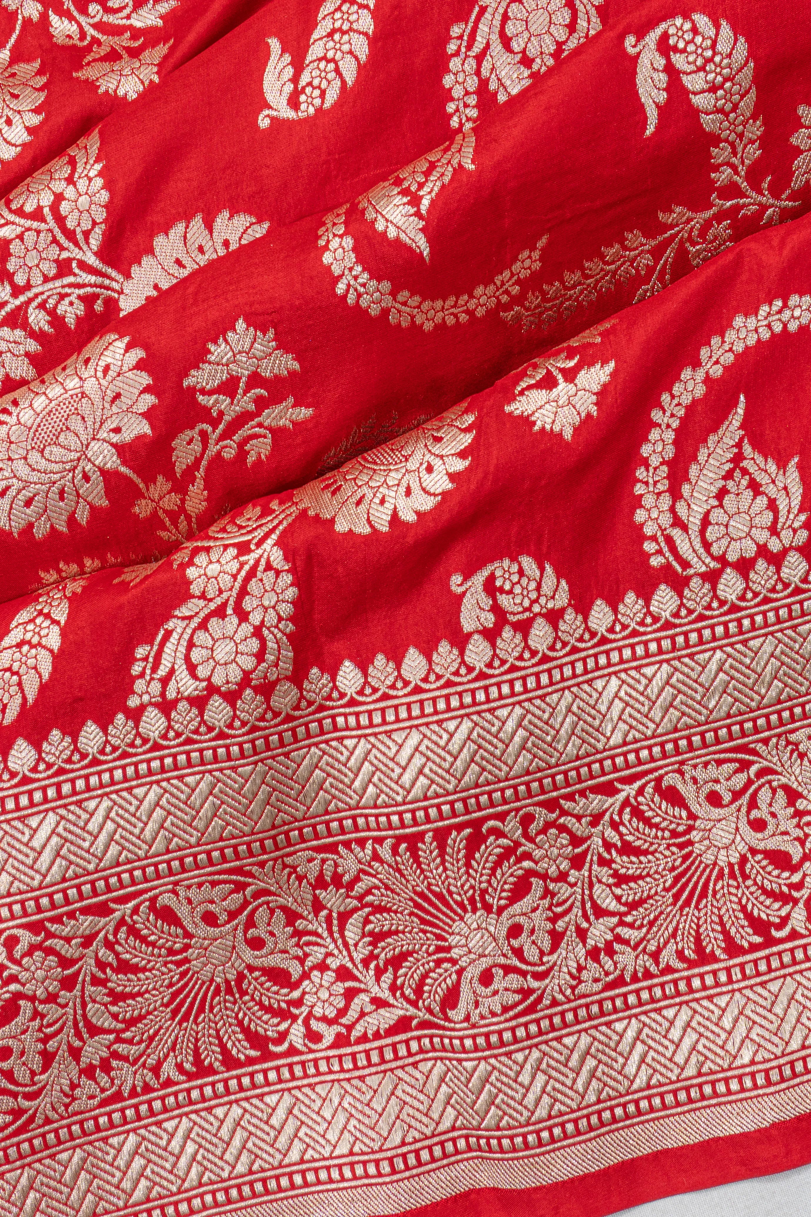 Banarasi Silk Jaal Red Saree