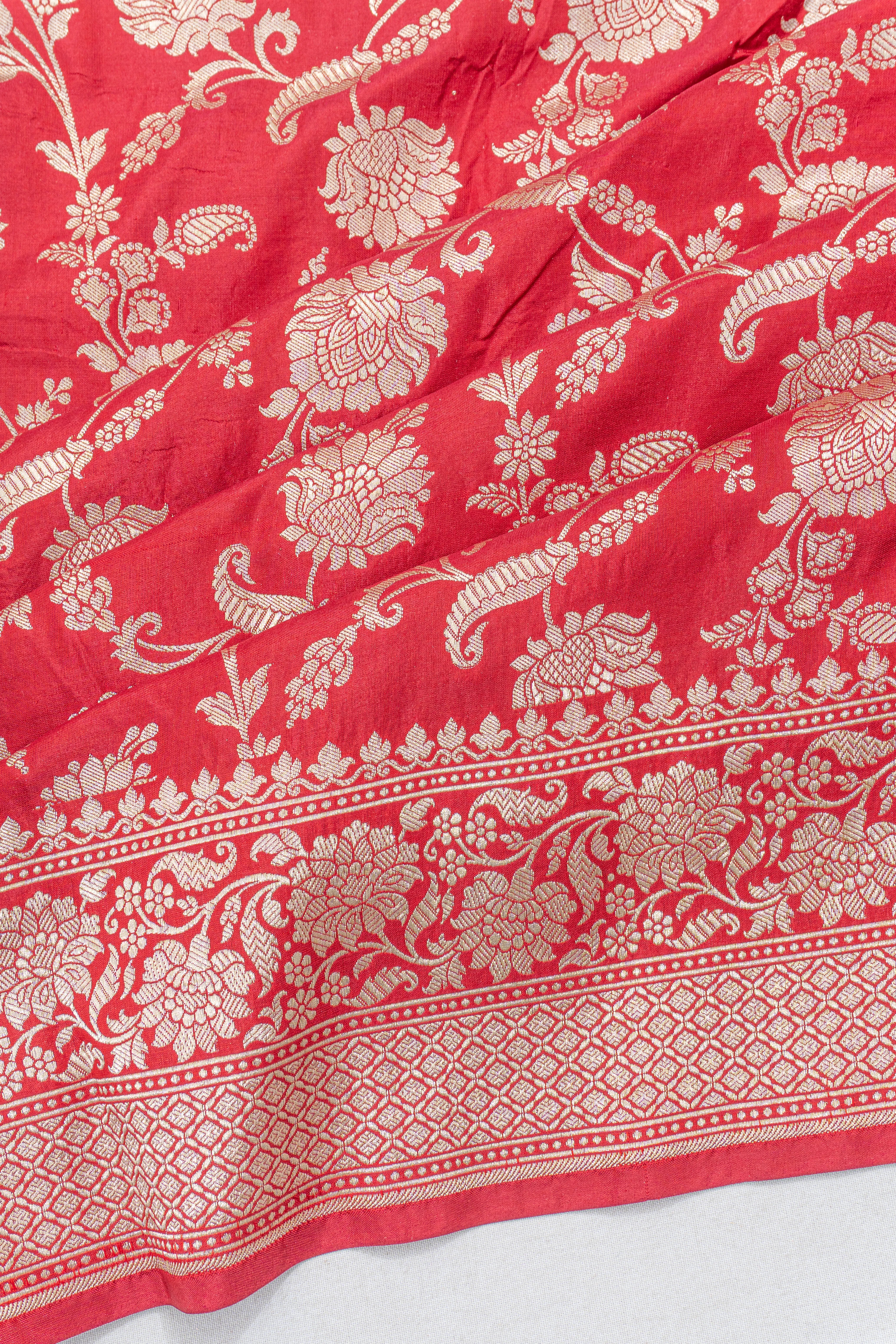 Banarasi Silk Jaal Red Saree