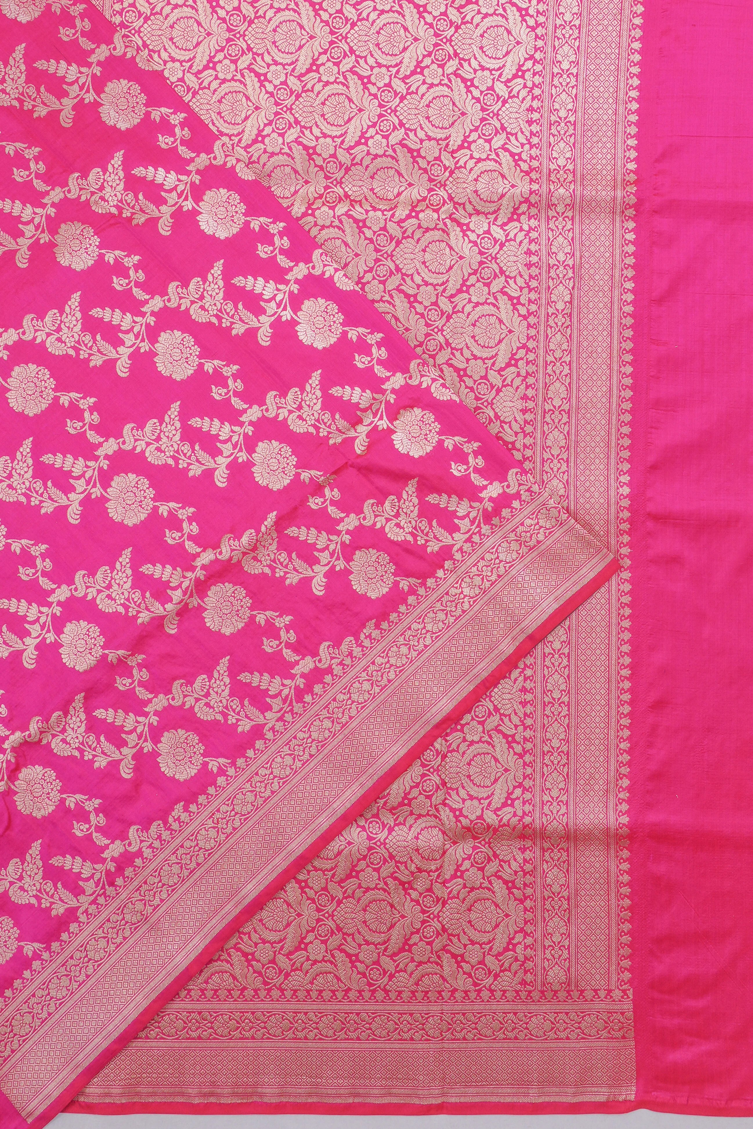 Banarasi Silk Jaal Rani Pink Saree