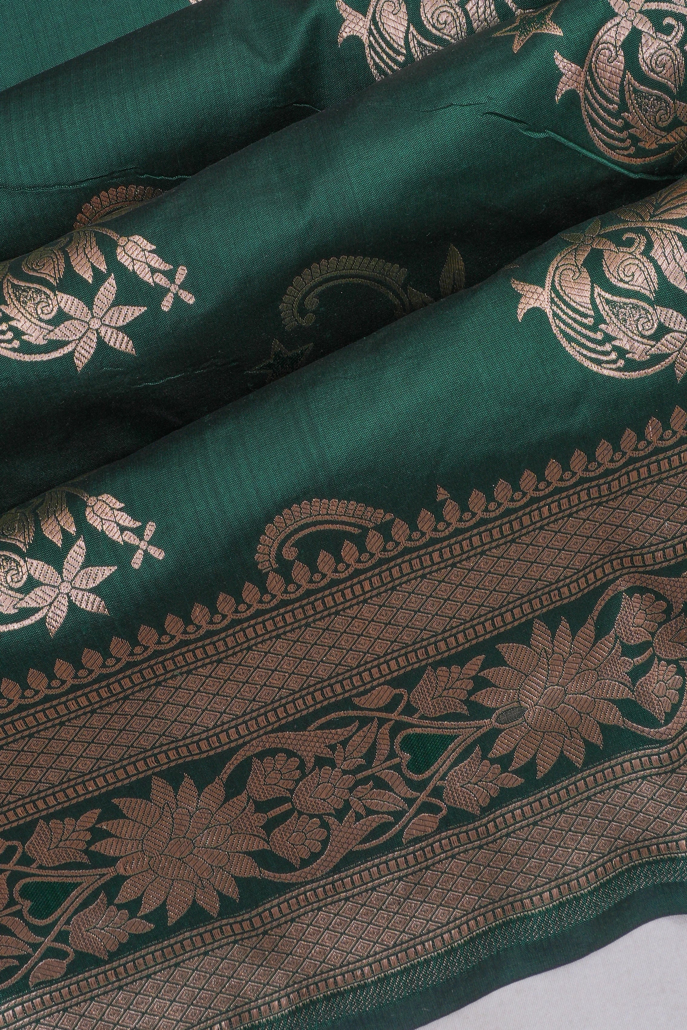 Banarasi Silk Butta Bottle Green Saree