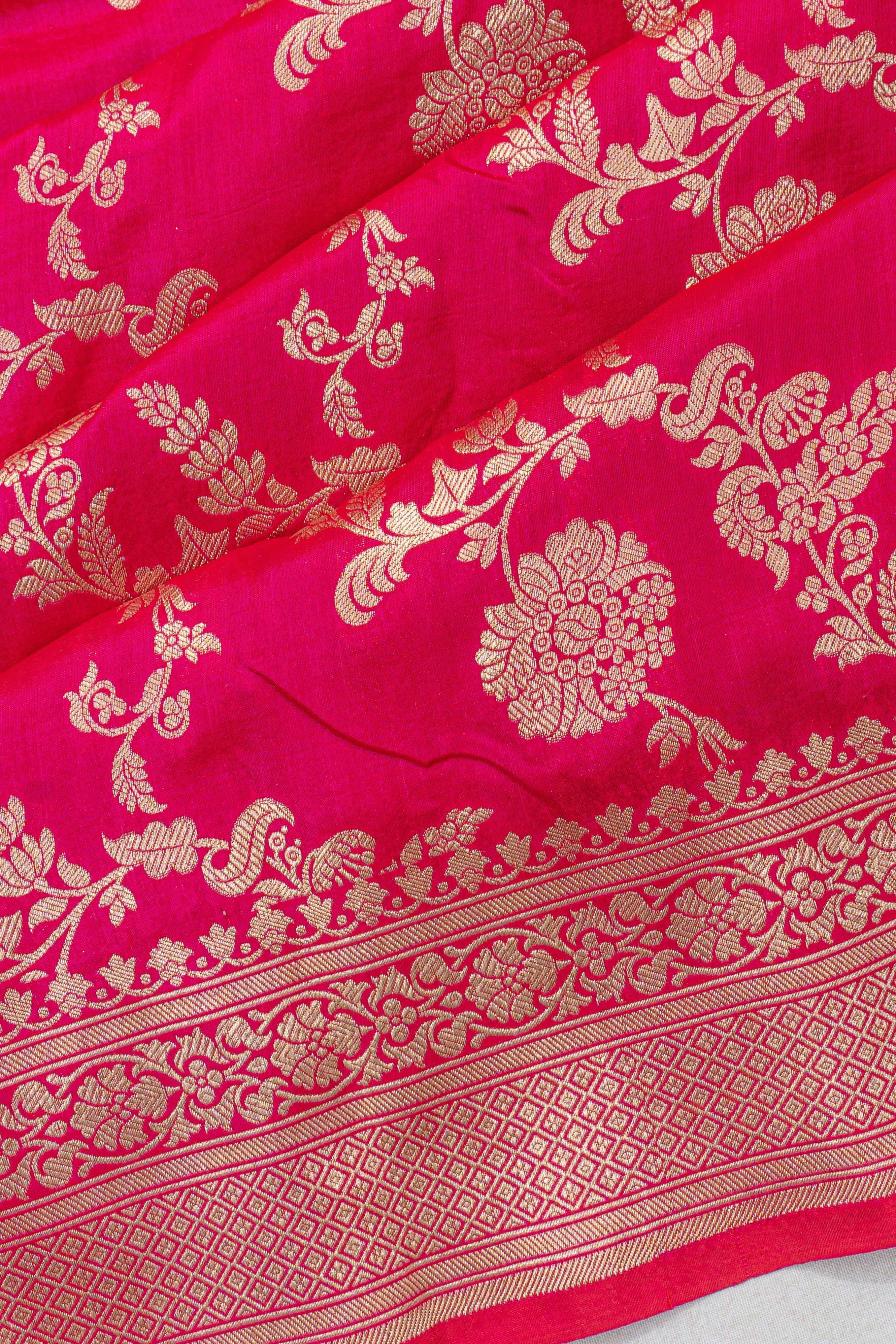 Banarasi Silk Jaal Rani Pink Saree