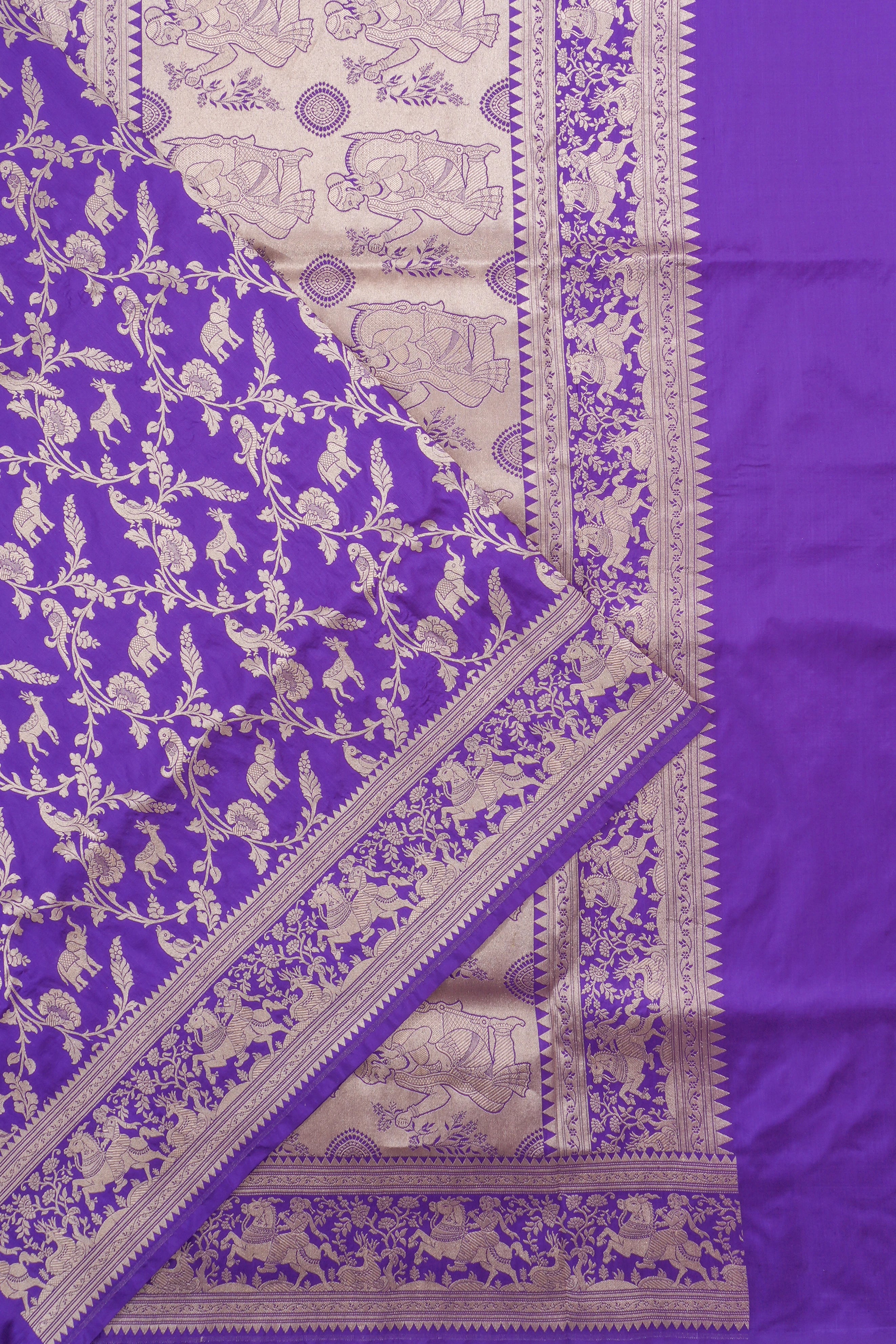 Banarasi Silk Jaal Vansingaram Violet Saree