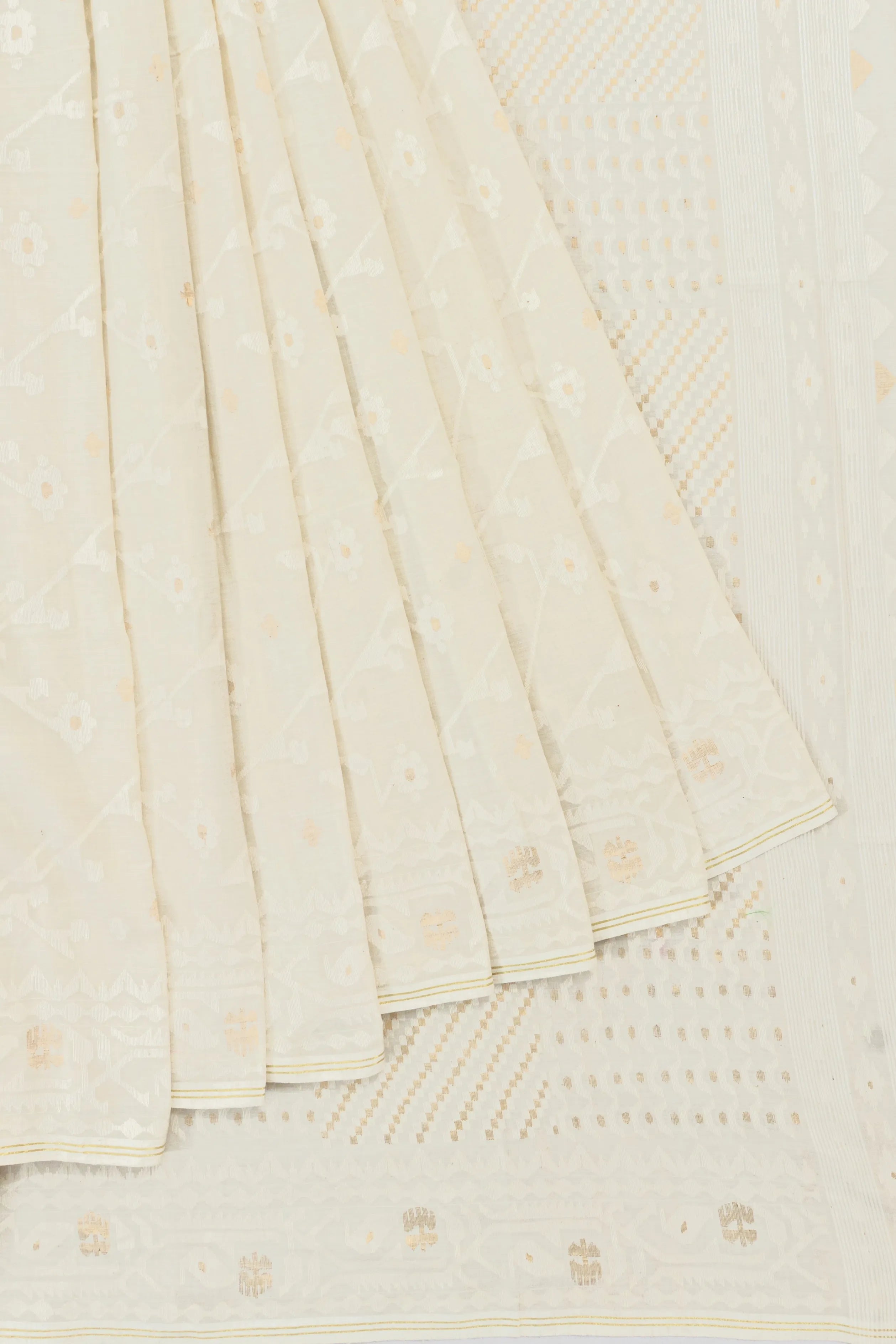 Dhakai Muslin Jamdani Cotton Off White Saree
