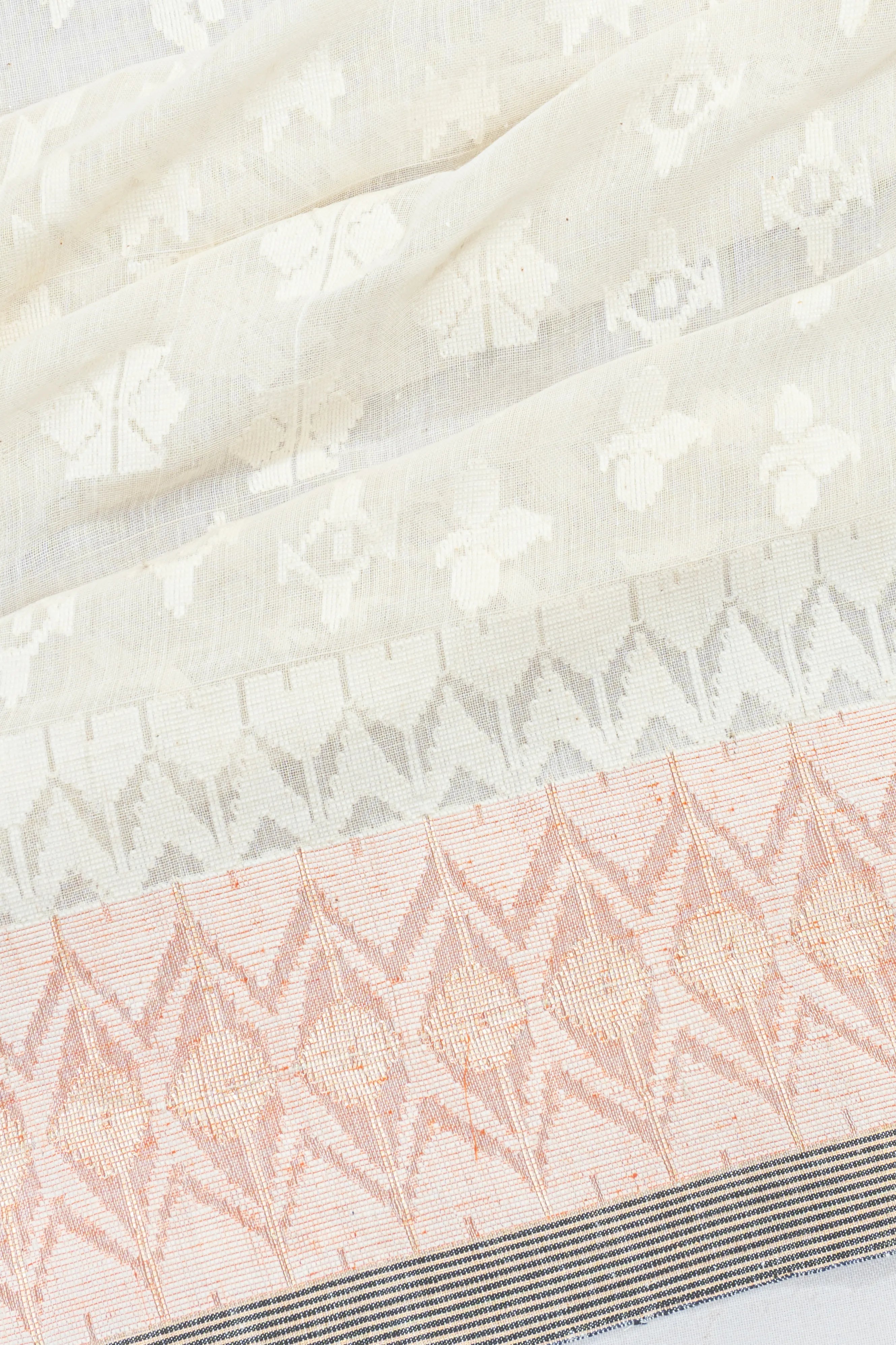 Dhakai Muslin Jamdani Cotton Off White Saree