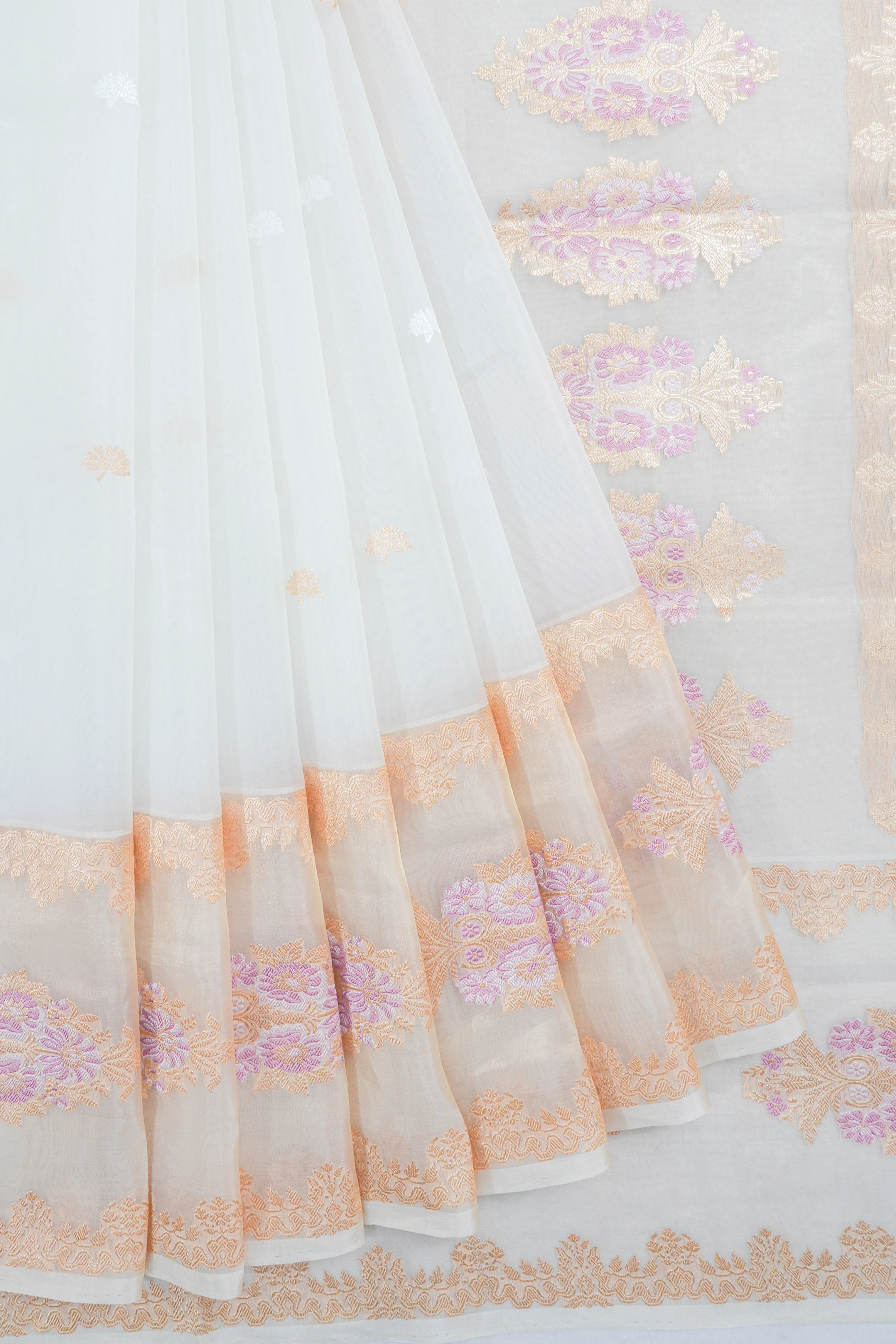 Banarasi Kora Organza Butta White Saree