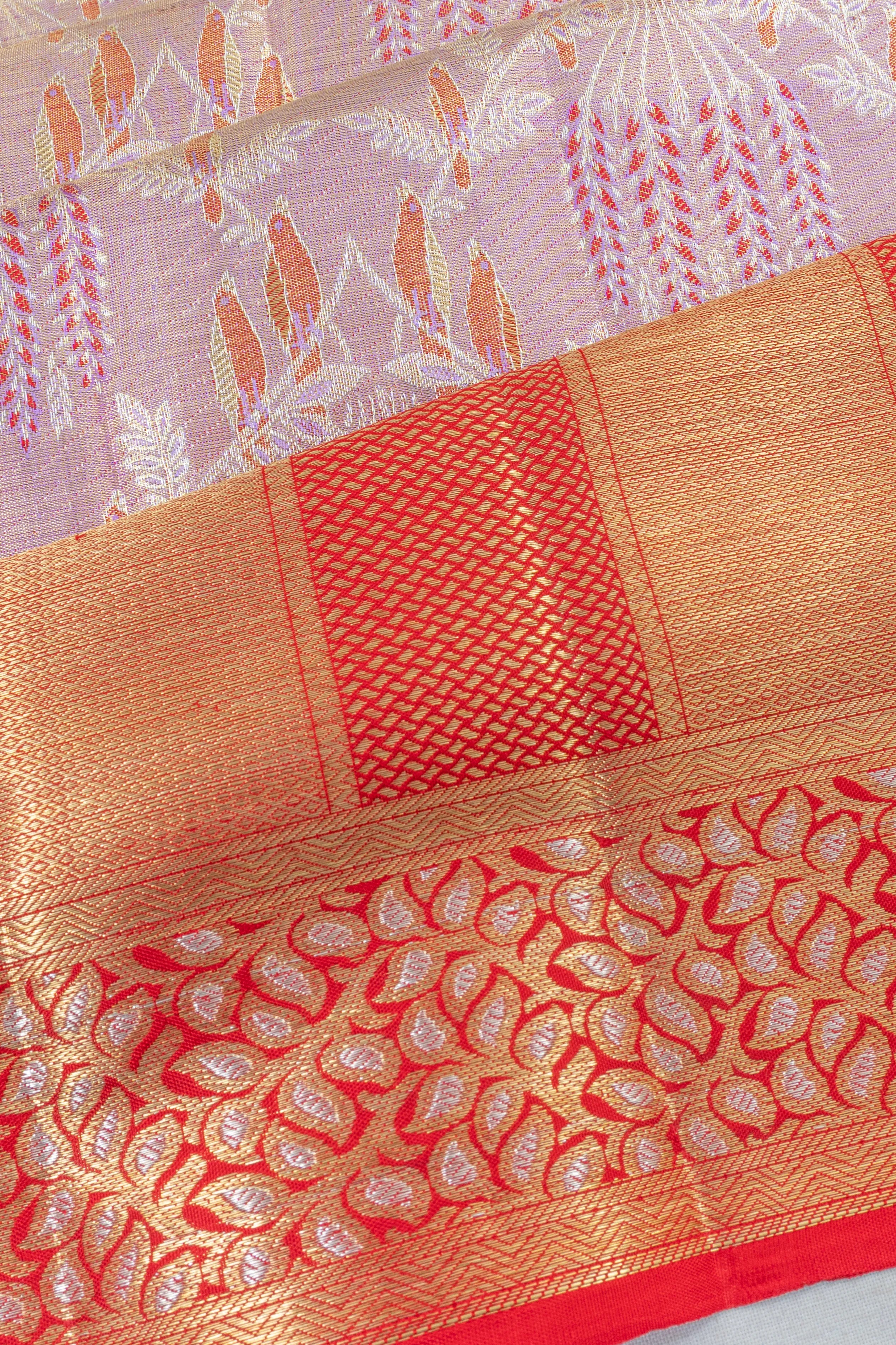 Kanchipuram Silk Tissue Brocade Lavender Saree