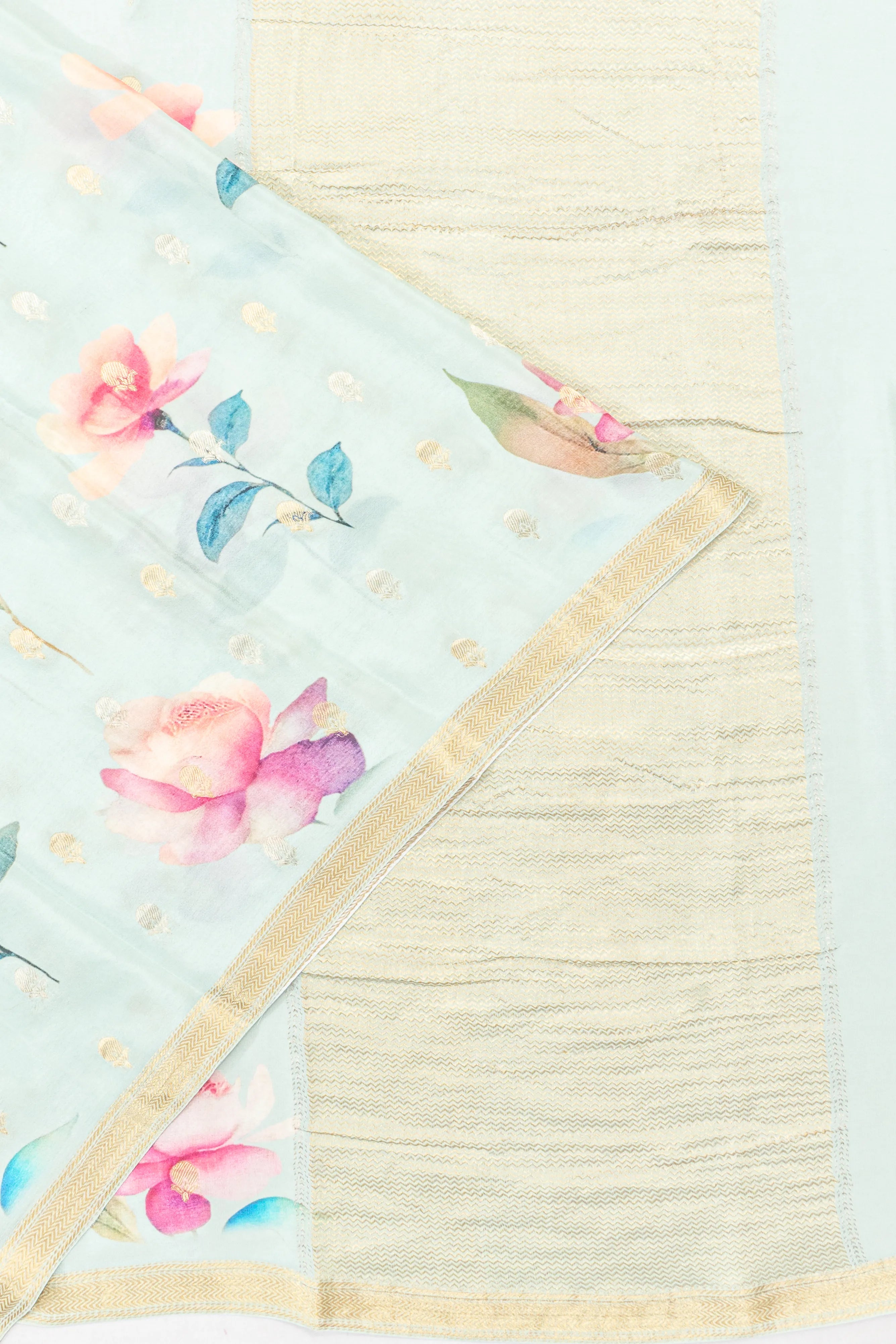 Crepe Floral Printed And Butta Light Blue Saree