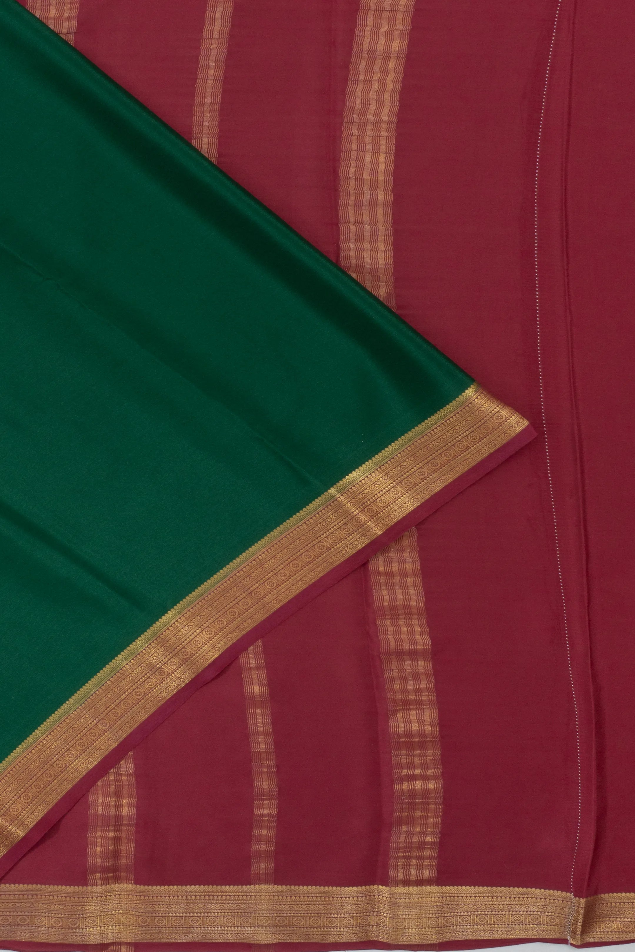 Mysore Silk Plain Bottle Green Saree