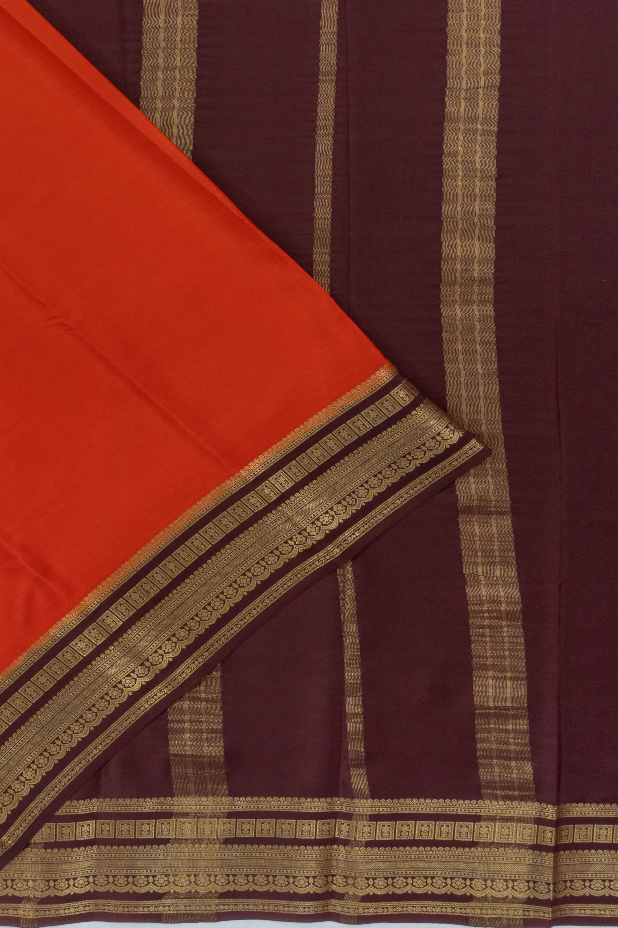 Mysore Silk Plain Rust Orange Saree