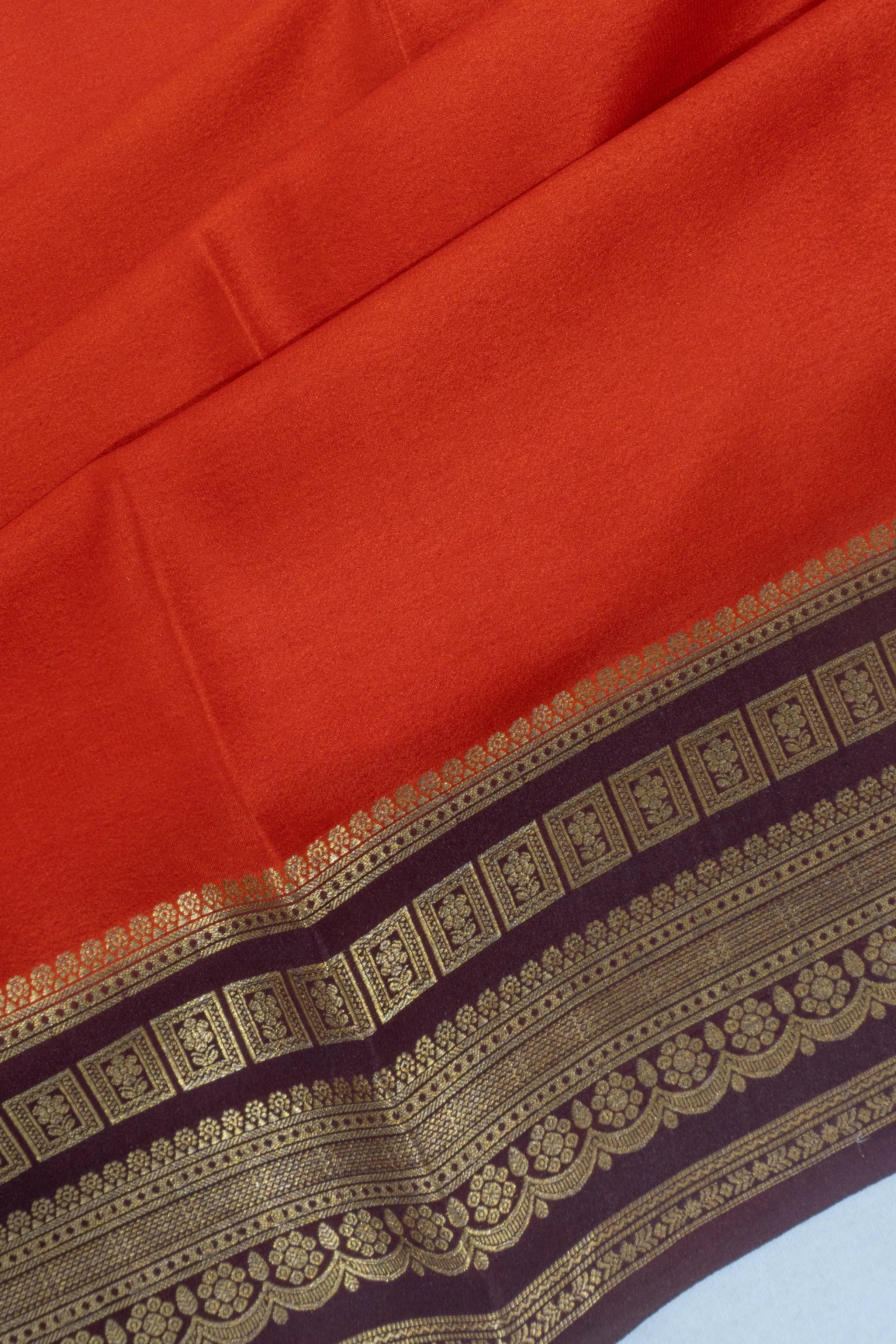 Mysore Silk Plain Rust Orange Saree
