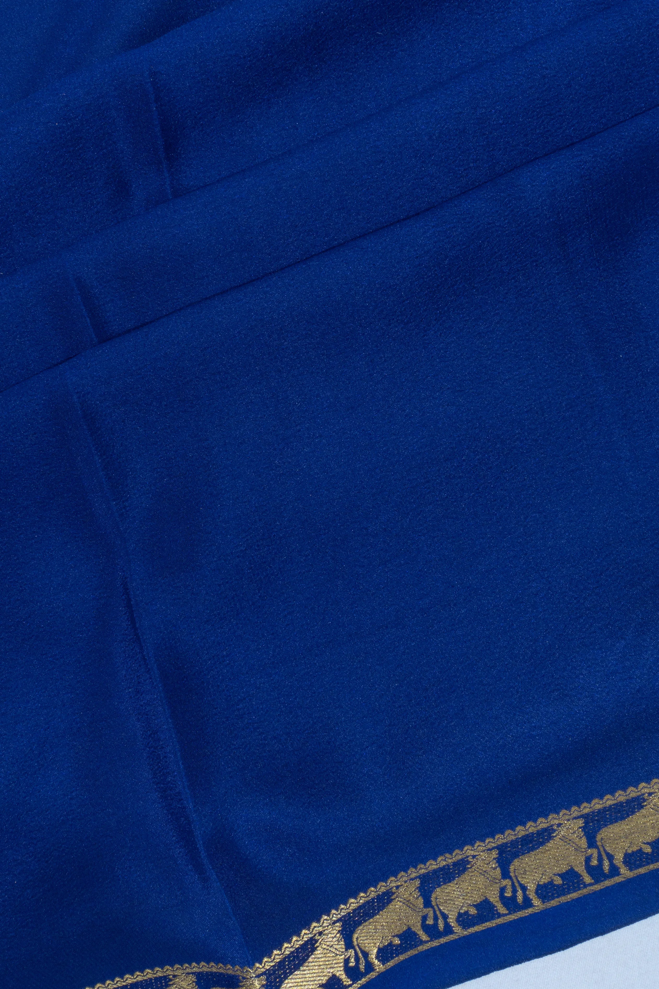 Mysore Silk Plain Royal Blue Saree With Pichwai Border