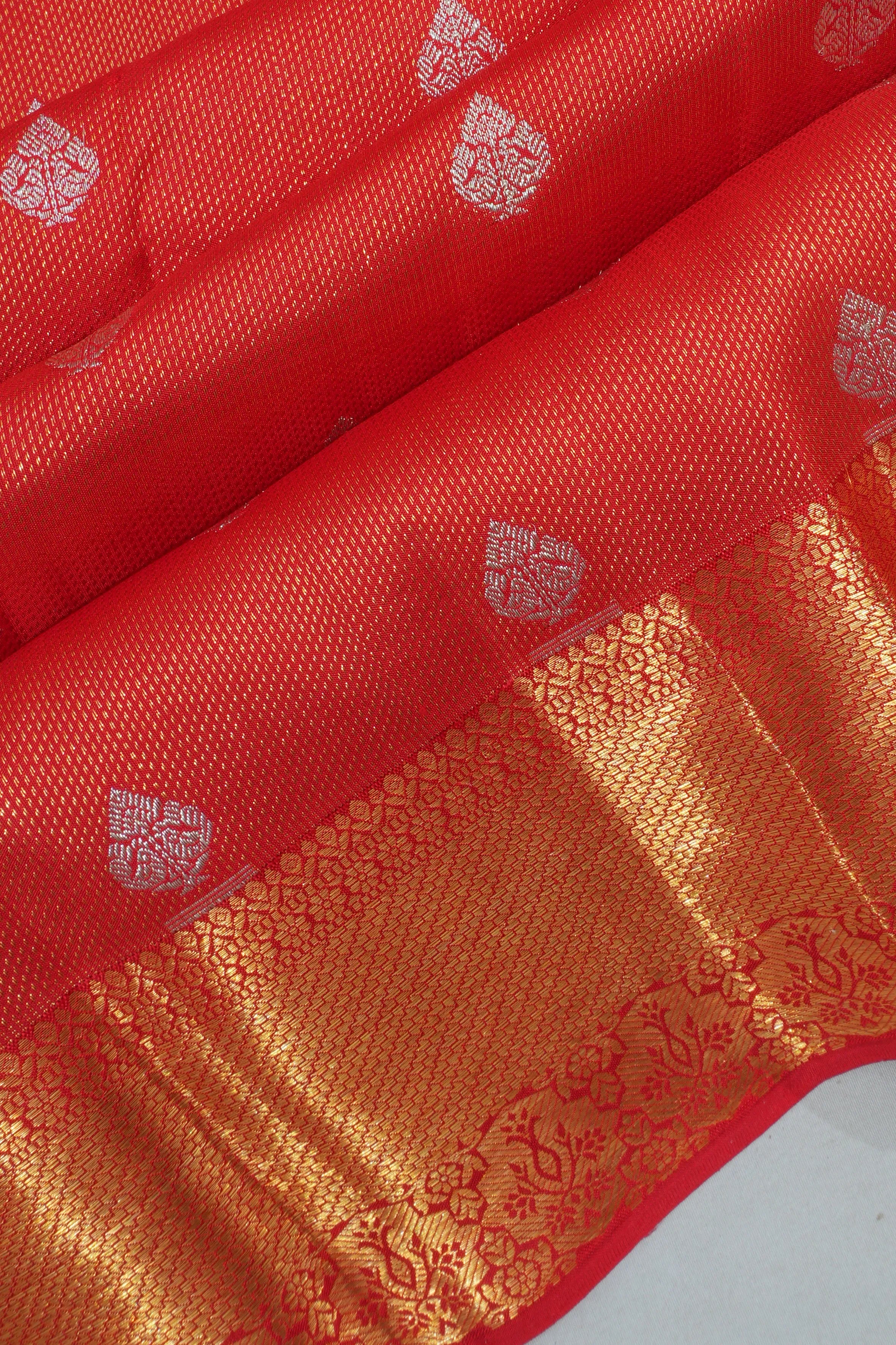Kanchipuram Silk Brocade And Butta Red Saree