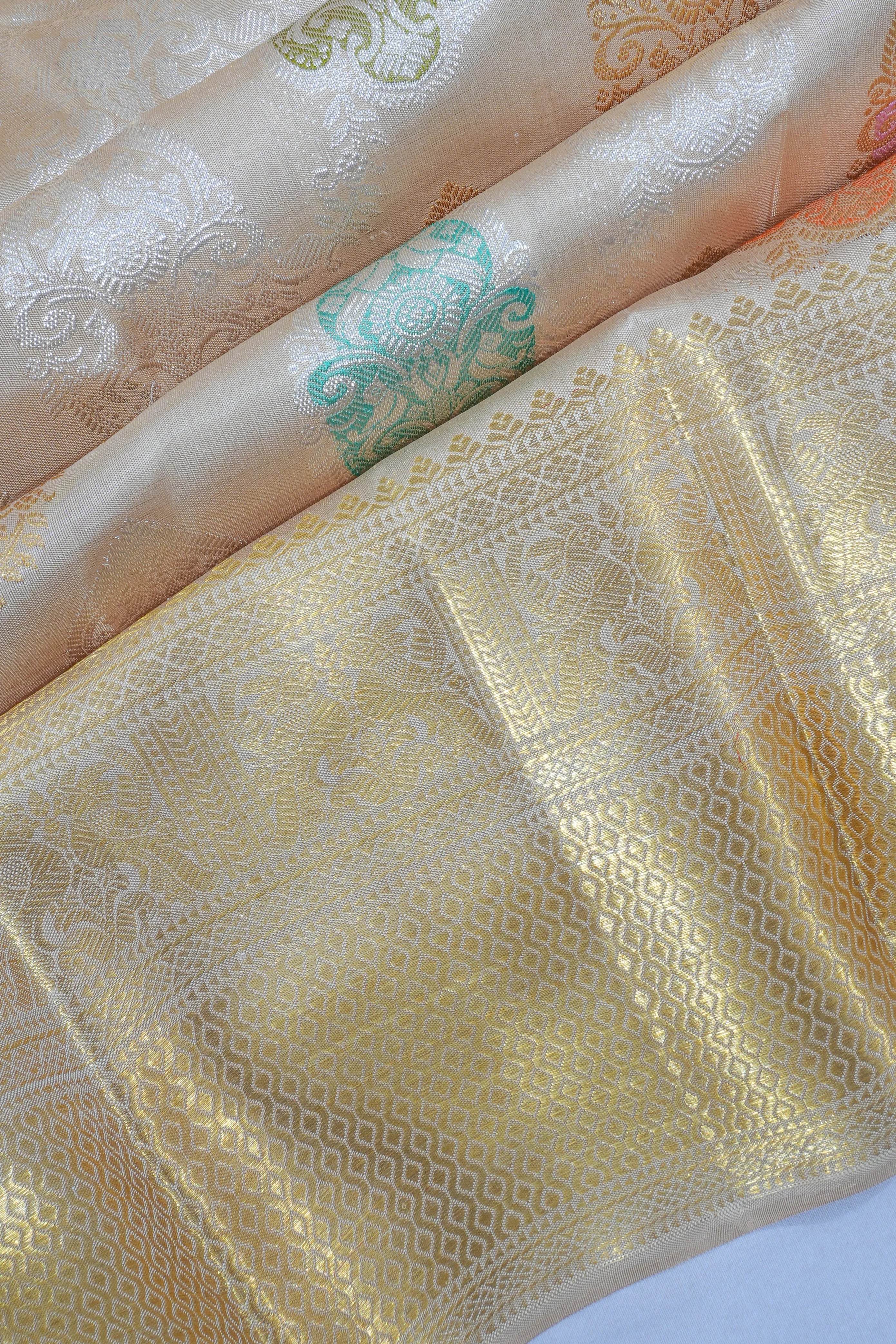 Kanchipuram Silk Meenakari Jaal Cream Saree
