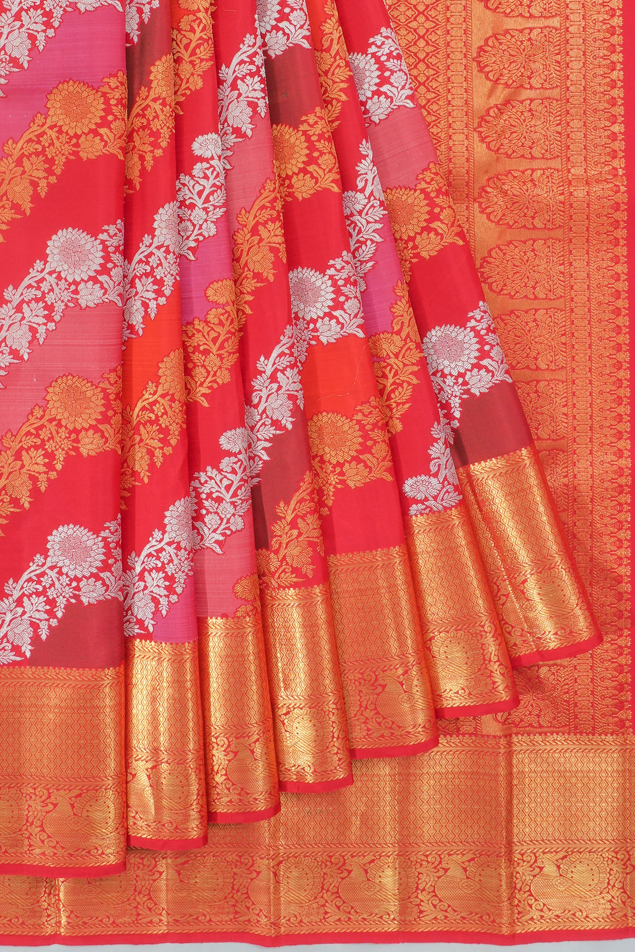 Kanchipuram Silk Jaal Rangkat Red Saree