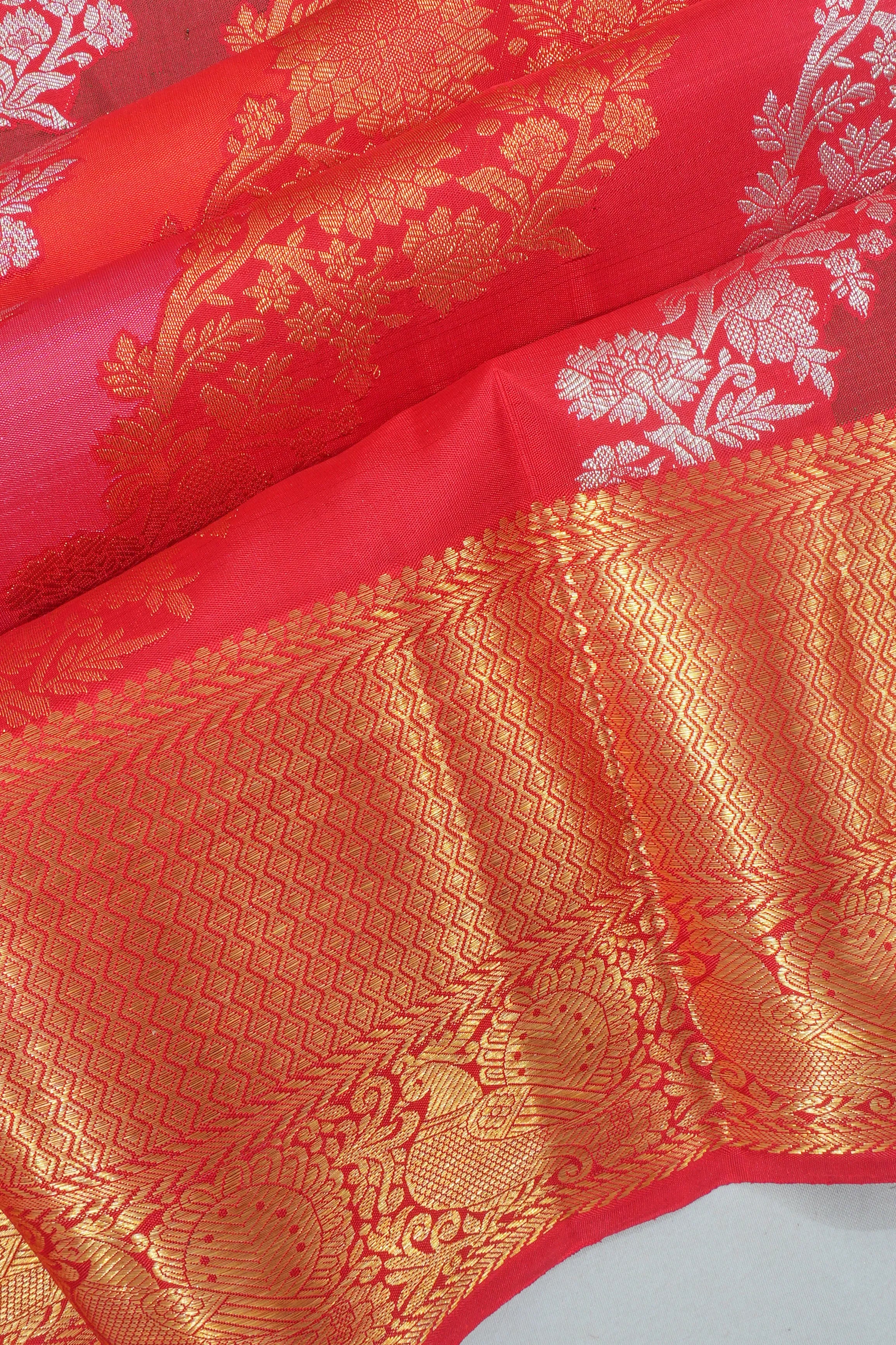 Kanchipuram Silk Jaal Rangkat Red Saree