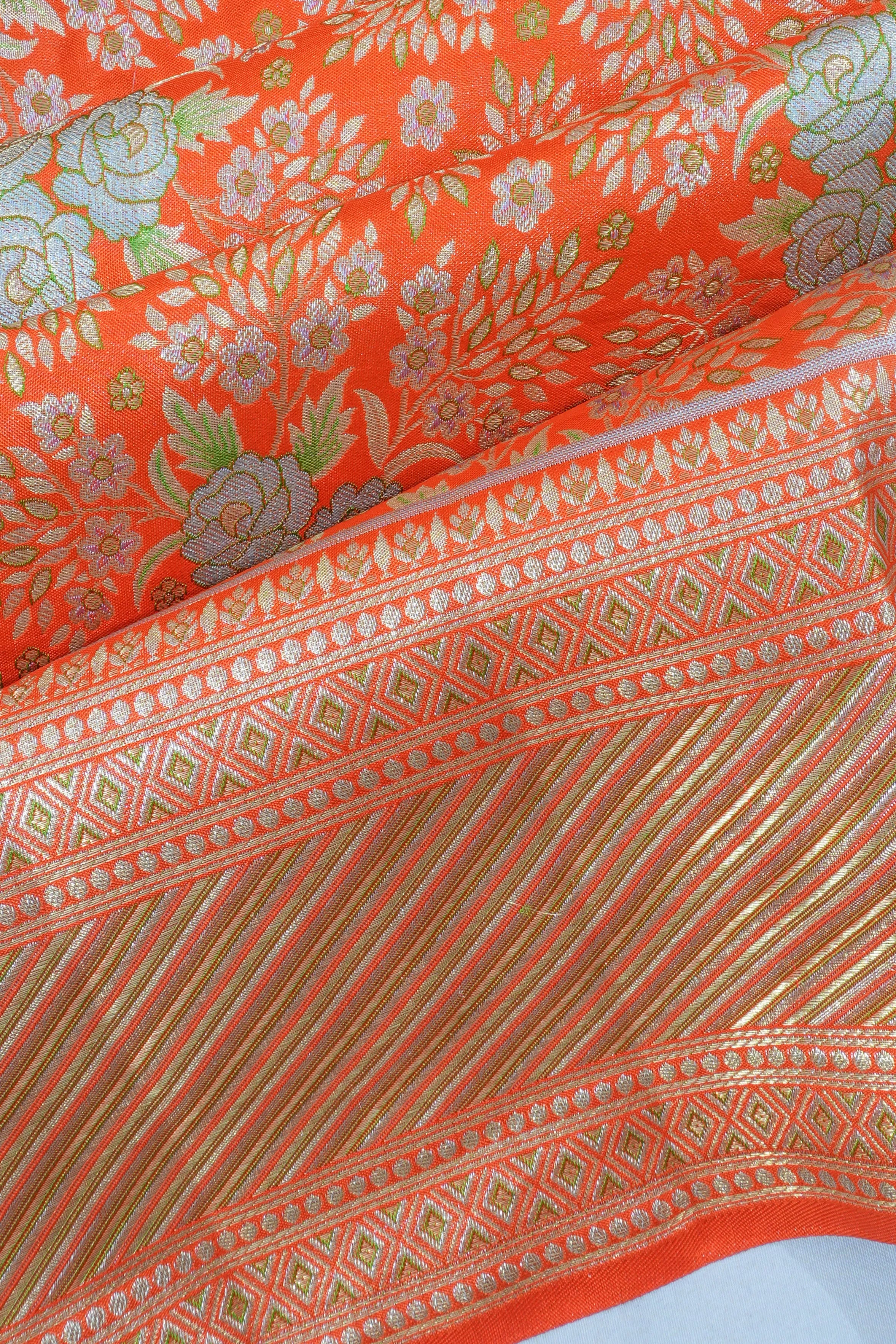 Kanchipuram Silk Brocade Orange Saree
