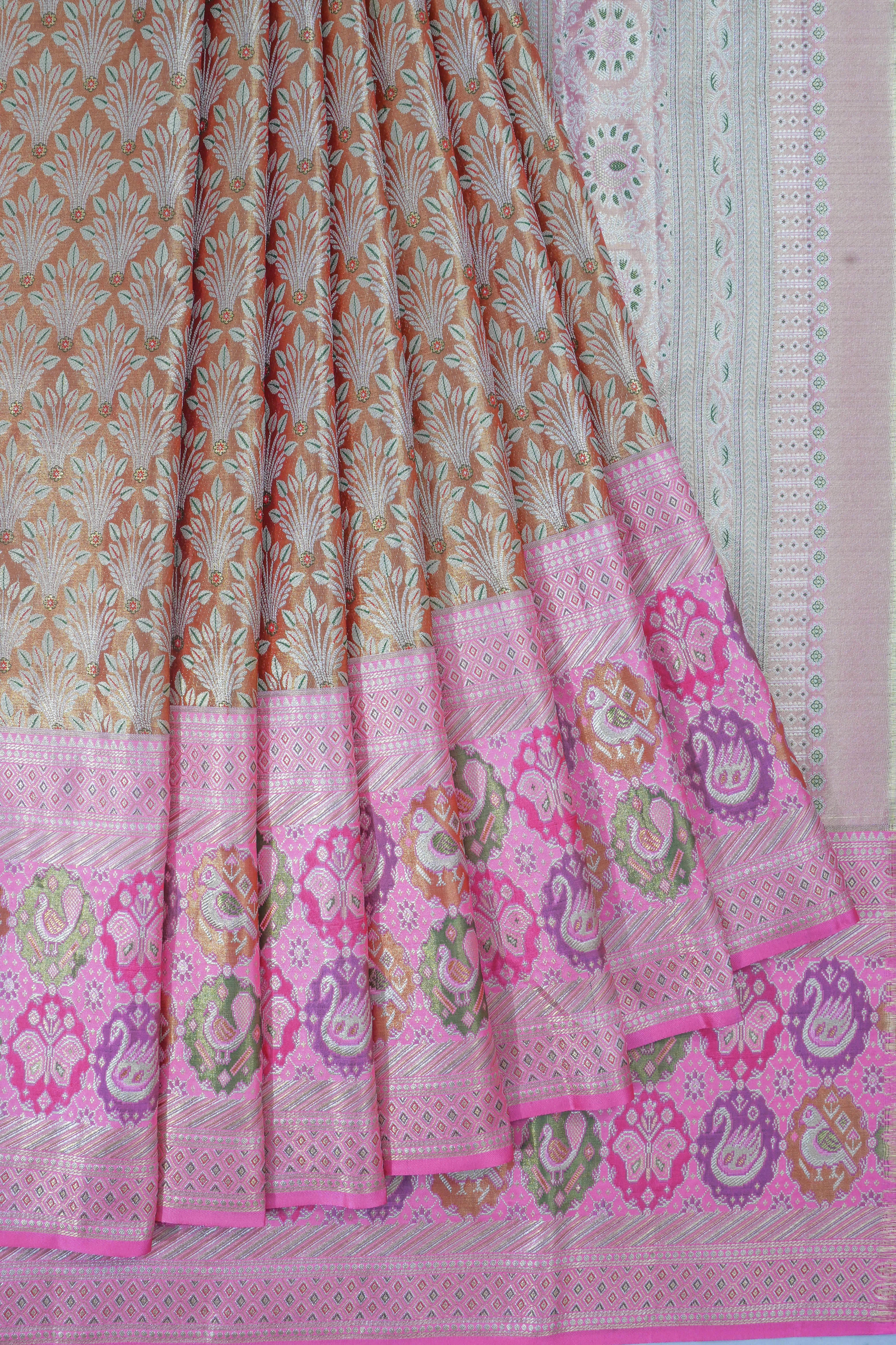 Kanchipuram Silk Tissue Brocade Brown Saree