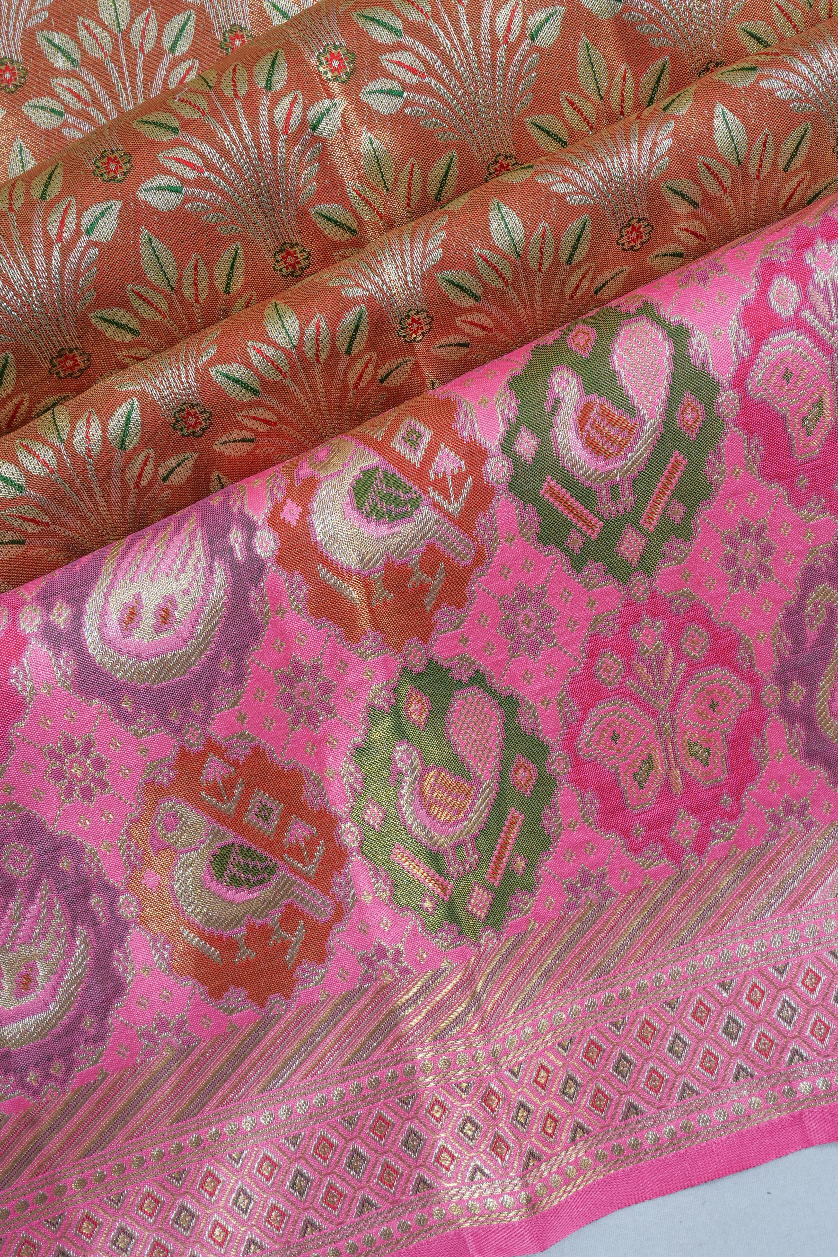 Kanchipuram Silk Tissue Brocade Brown Saree