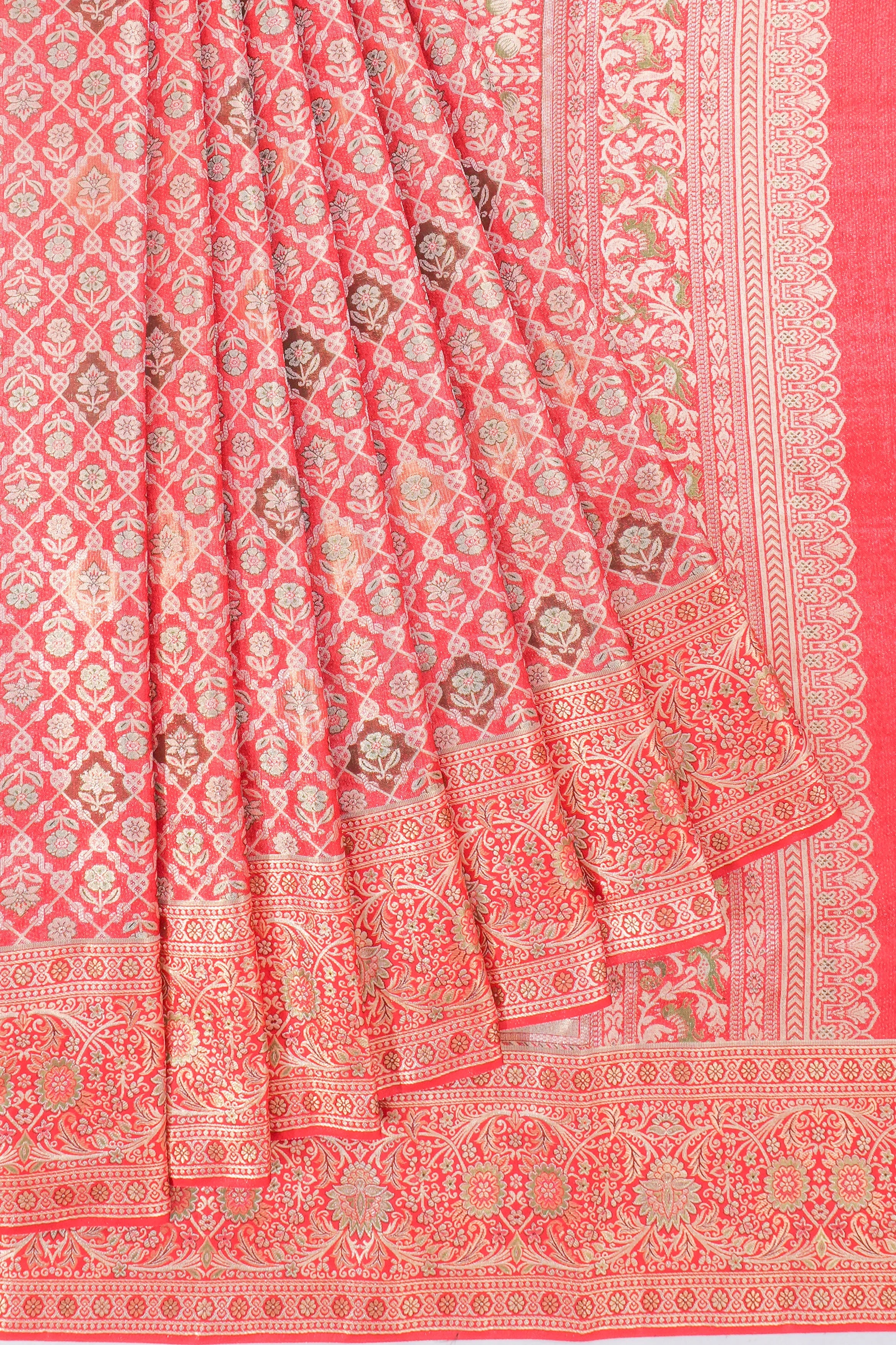 Kanchipuram Silk Tissue Brocade Red Saree
