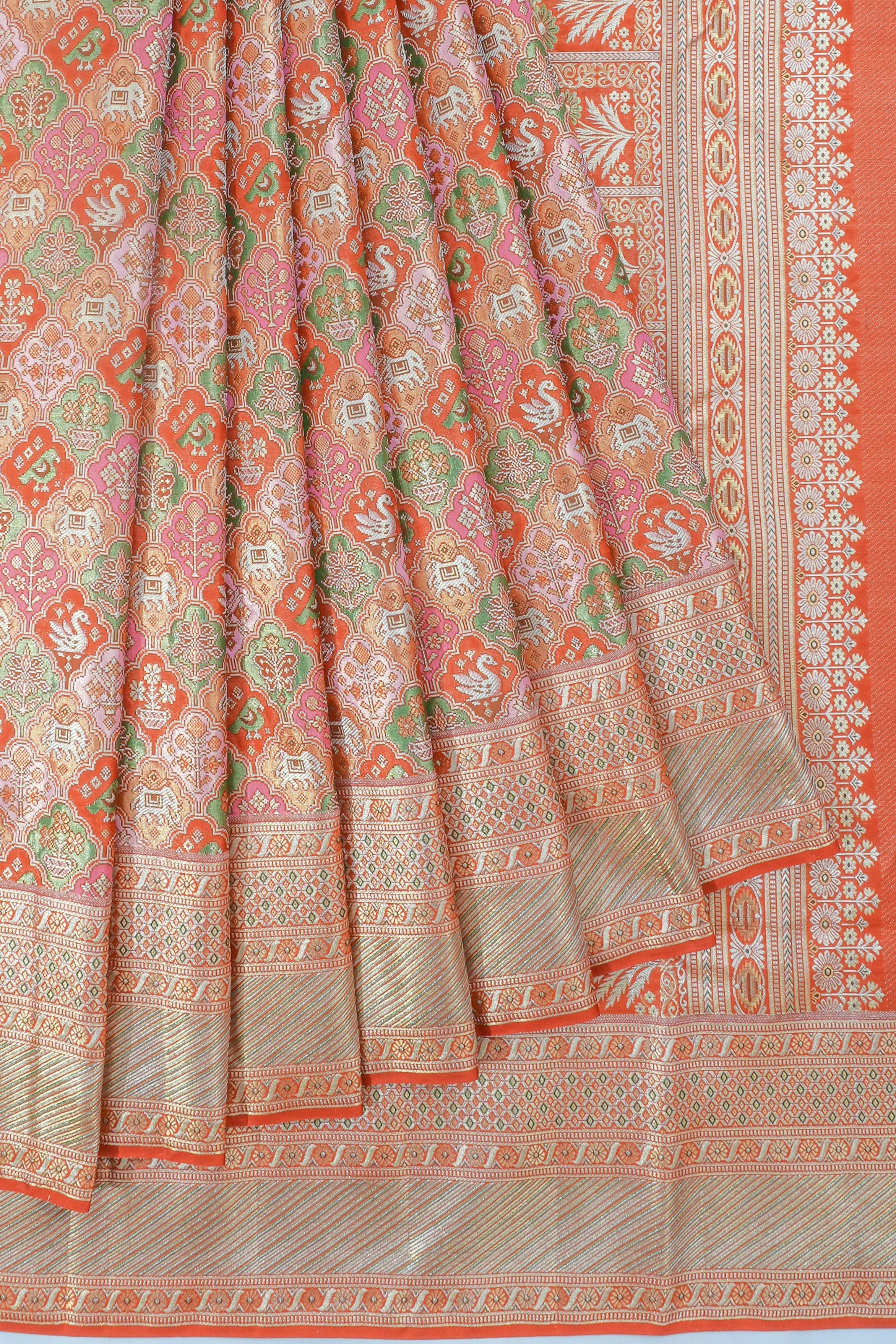 Kanchipuram Silk Brocade Orange Saree