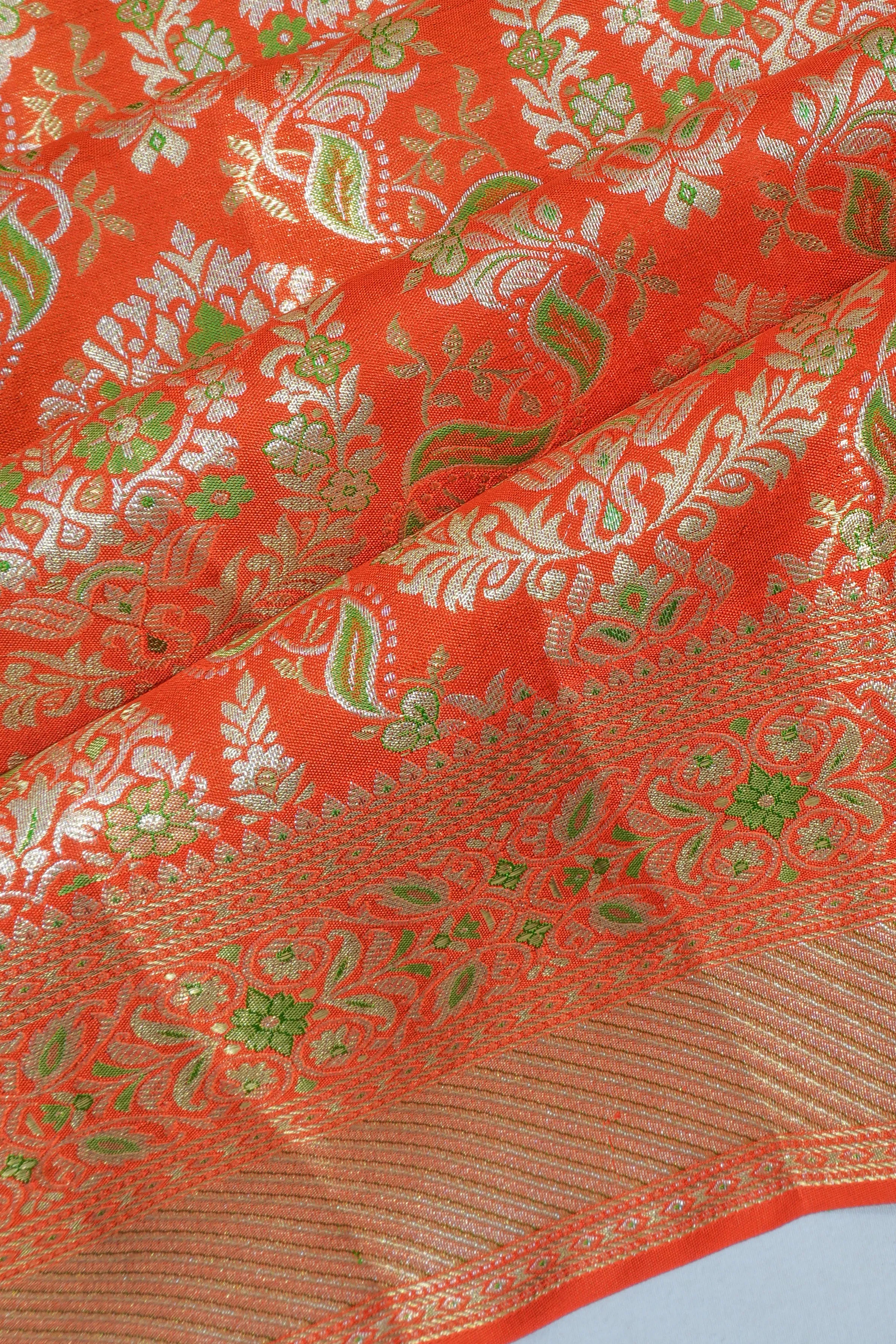 Kanchipuram Silk Brocade Orange Saree