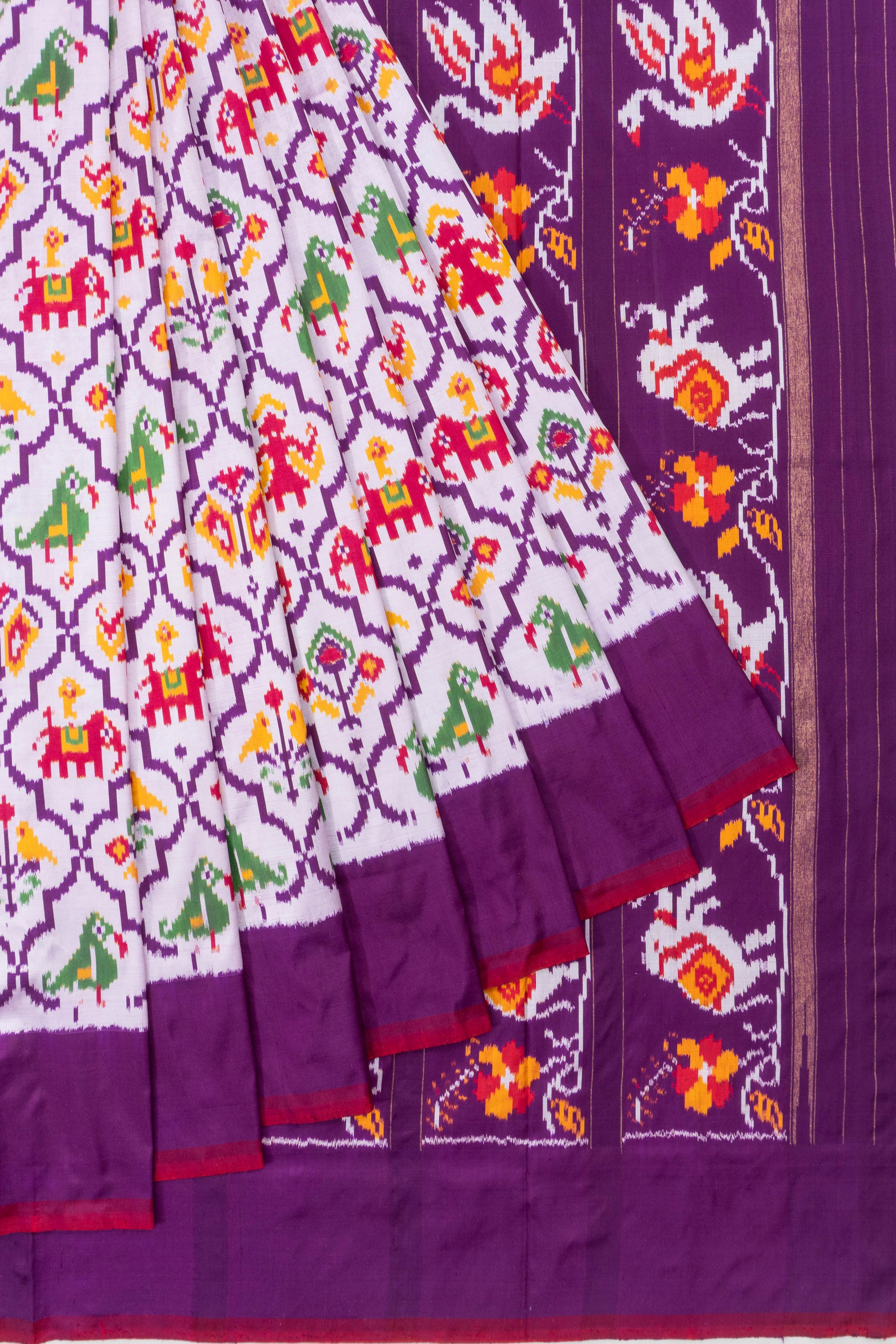 Pochampally Silk Ikat White Saree