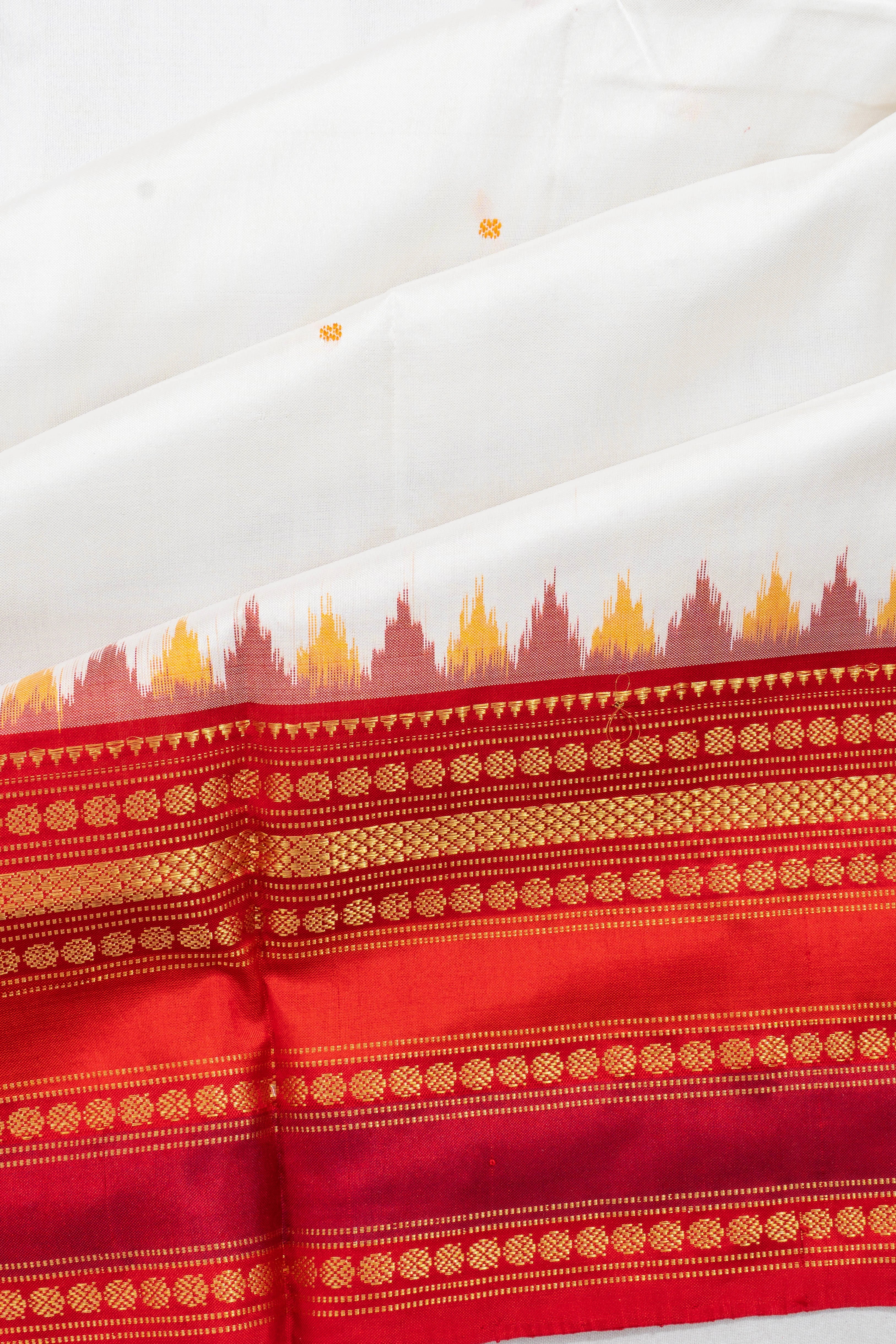 Pochampally Silk Ikat Butta White Saree