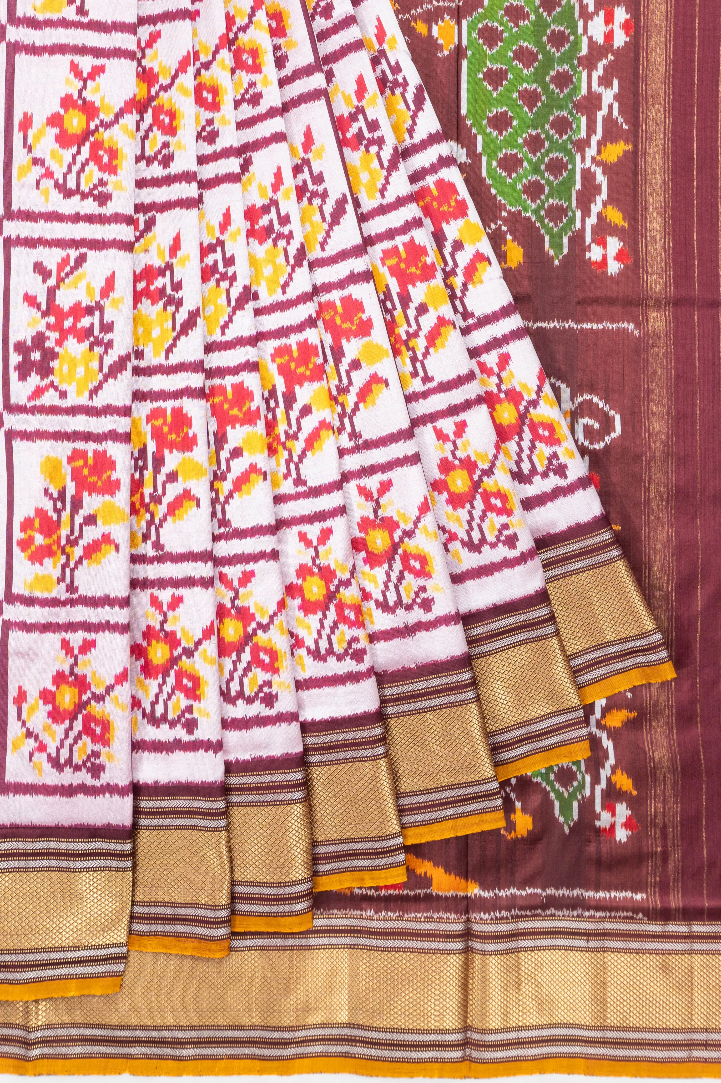 Pochampally Silk Ikat White Saree