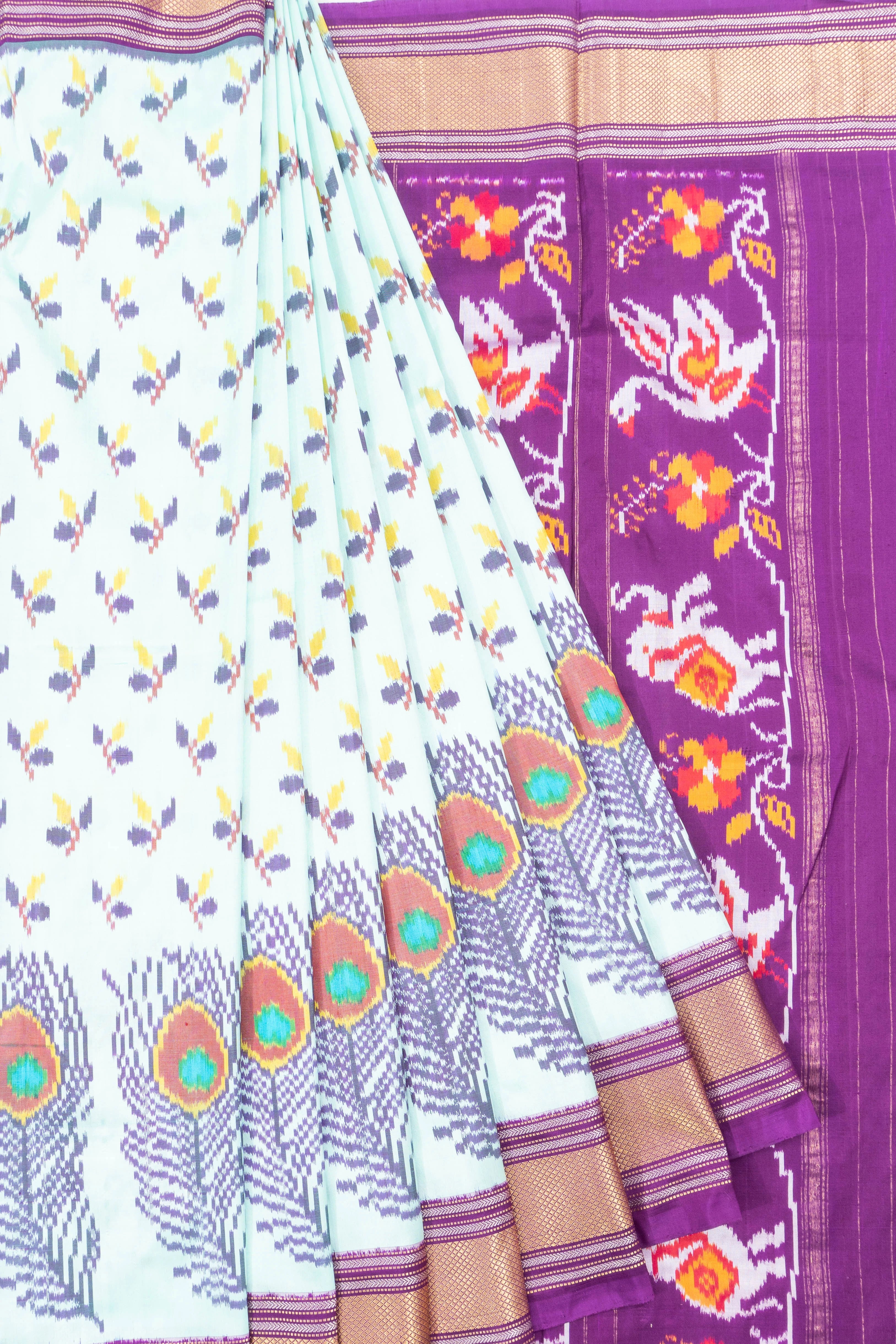 Pochampally Silk Ikat White Saree