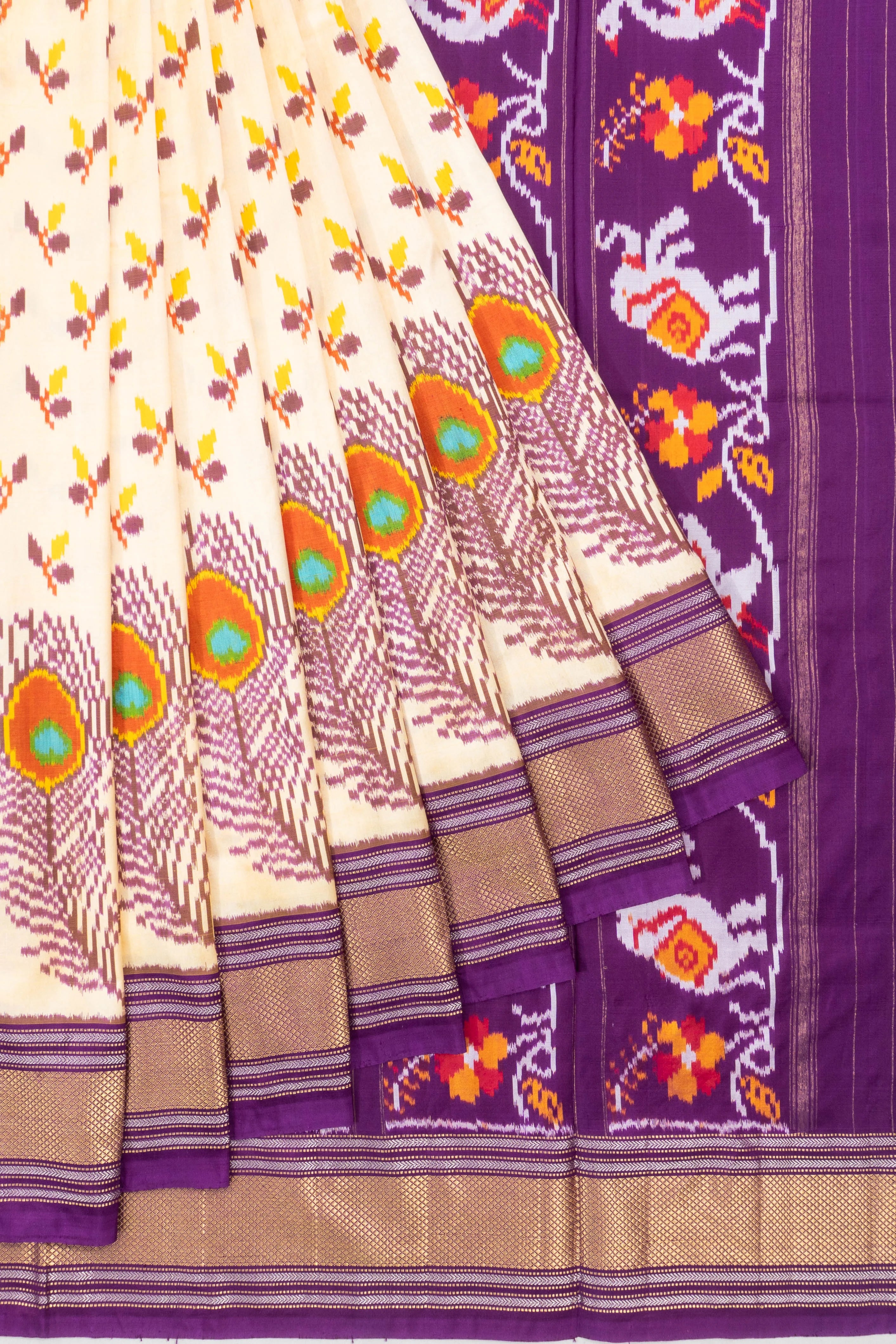 Pochampally Silk Ikat White Saree