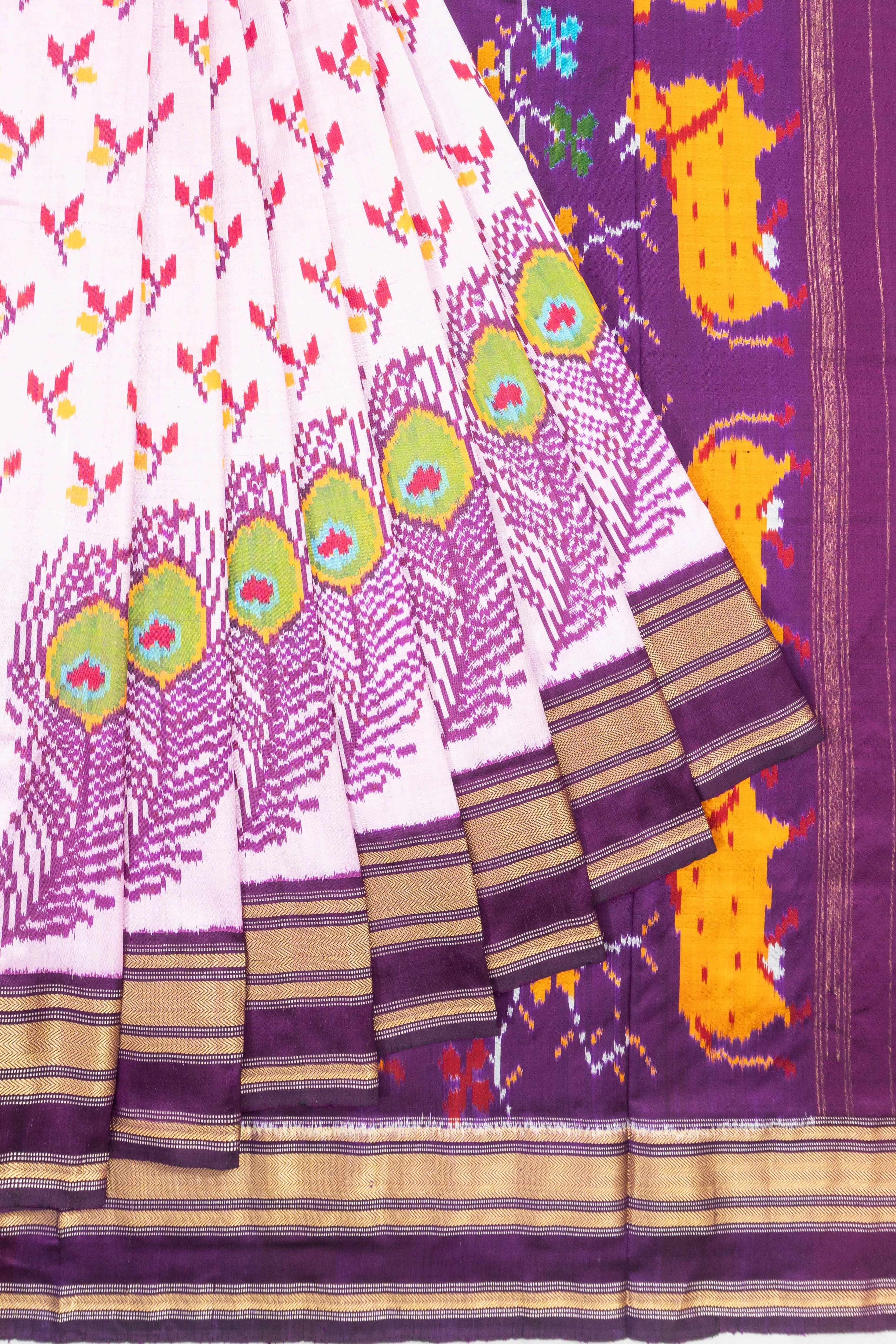 Pochampally Silk Ikat White Saree