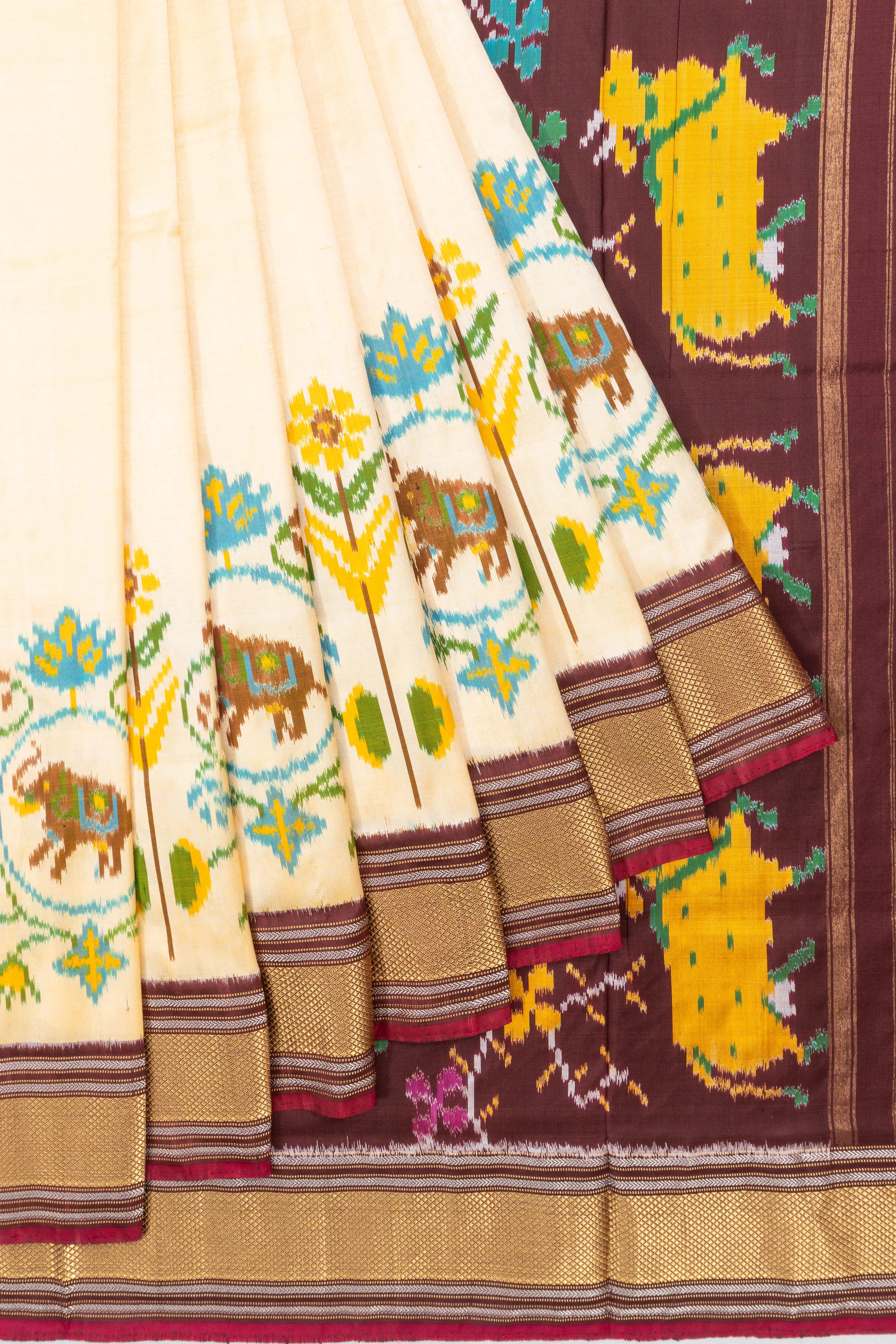 Pochampally Silk Ikat White Saree